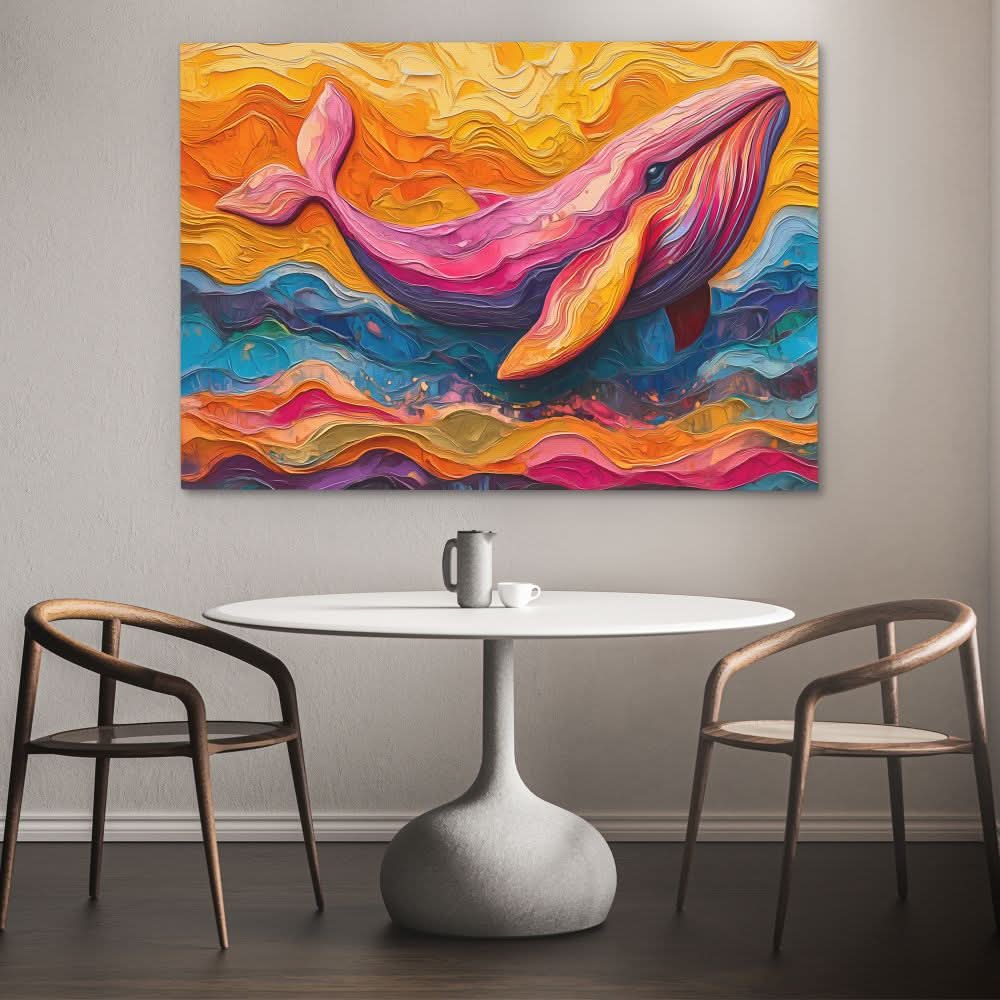 Colorful Abstract Whale - Colorful Beach House Canvas Print