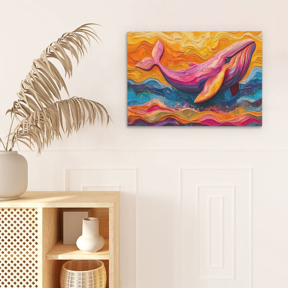 Colorful Abstract Whale - Beach House Wall Art in Black Frame