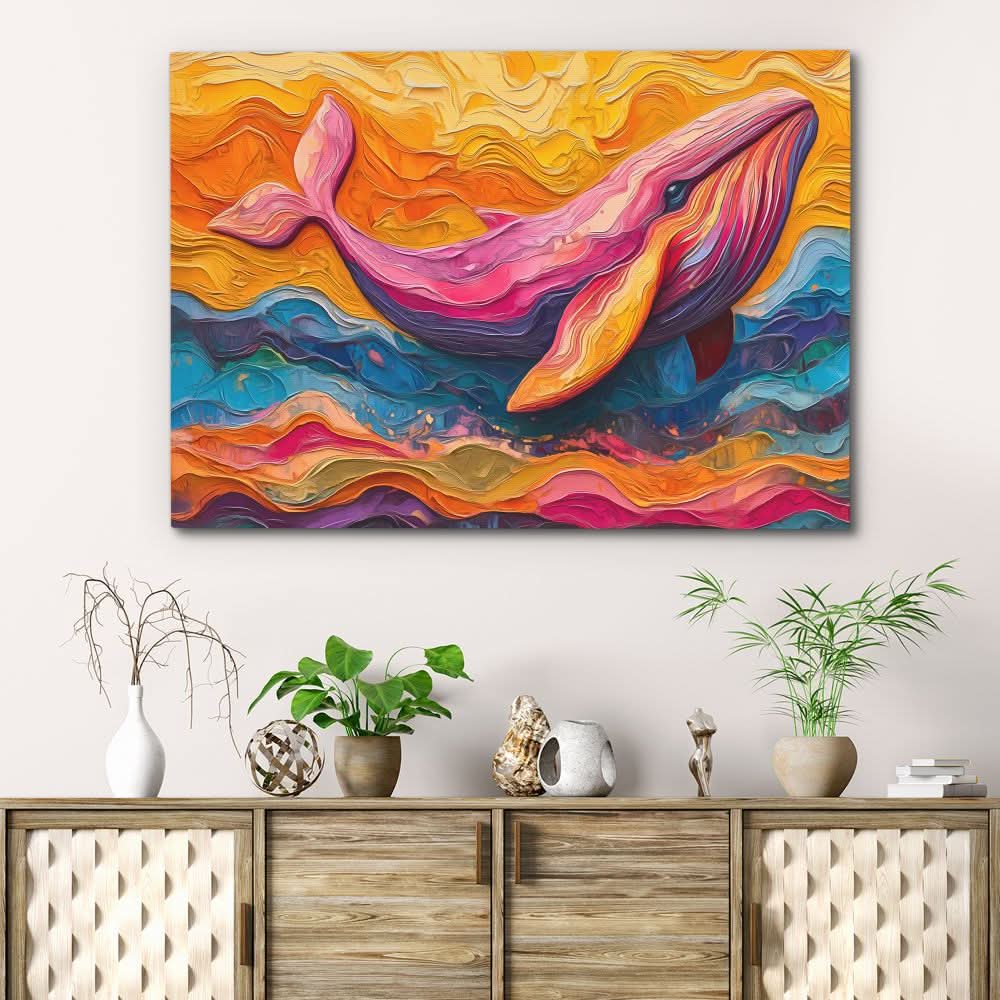 Colorful Abstract Whale - Abstract Wall Art in Black Frame