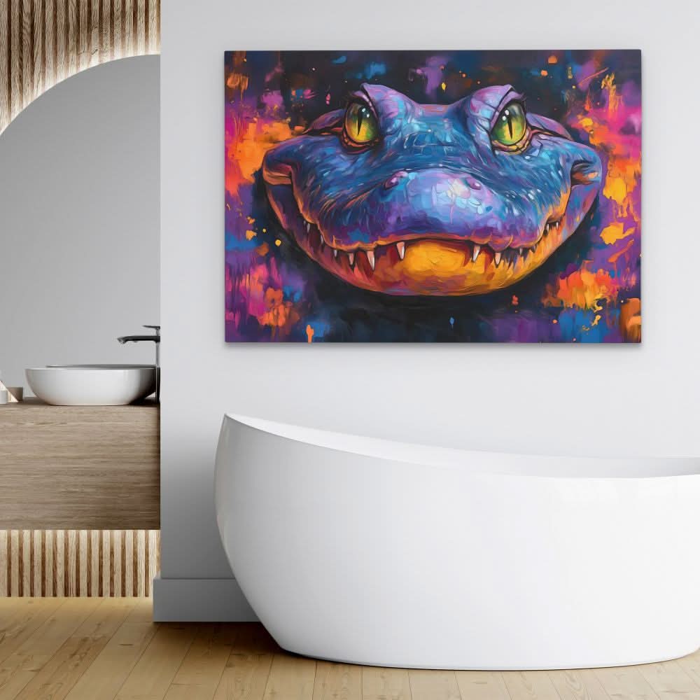 Colorful Alligator - Maximalist Blue Canvas Wall Art