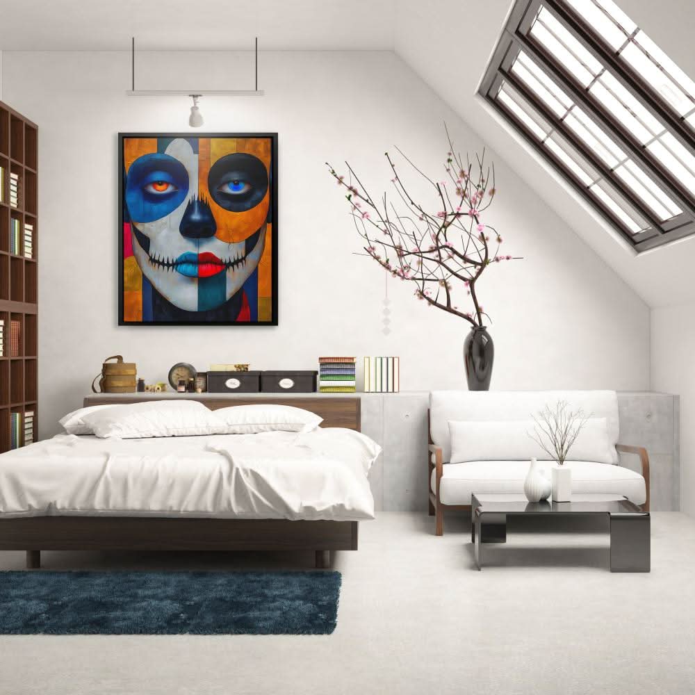 Colorful Day of the Dead - Macabre Wall Art in Black Frame