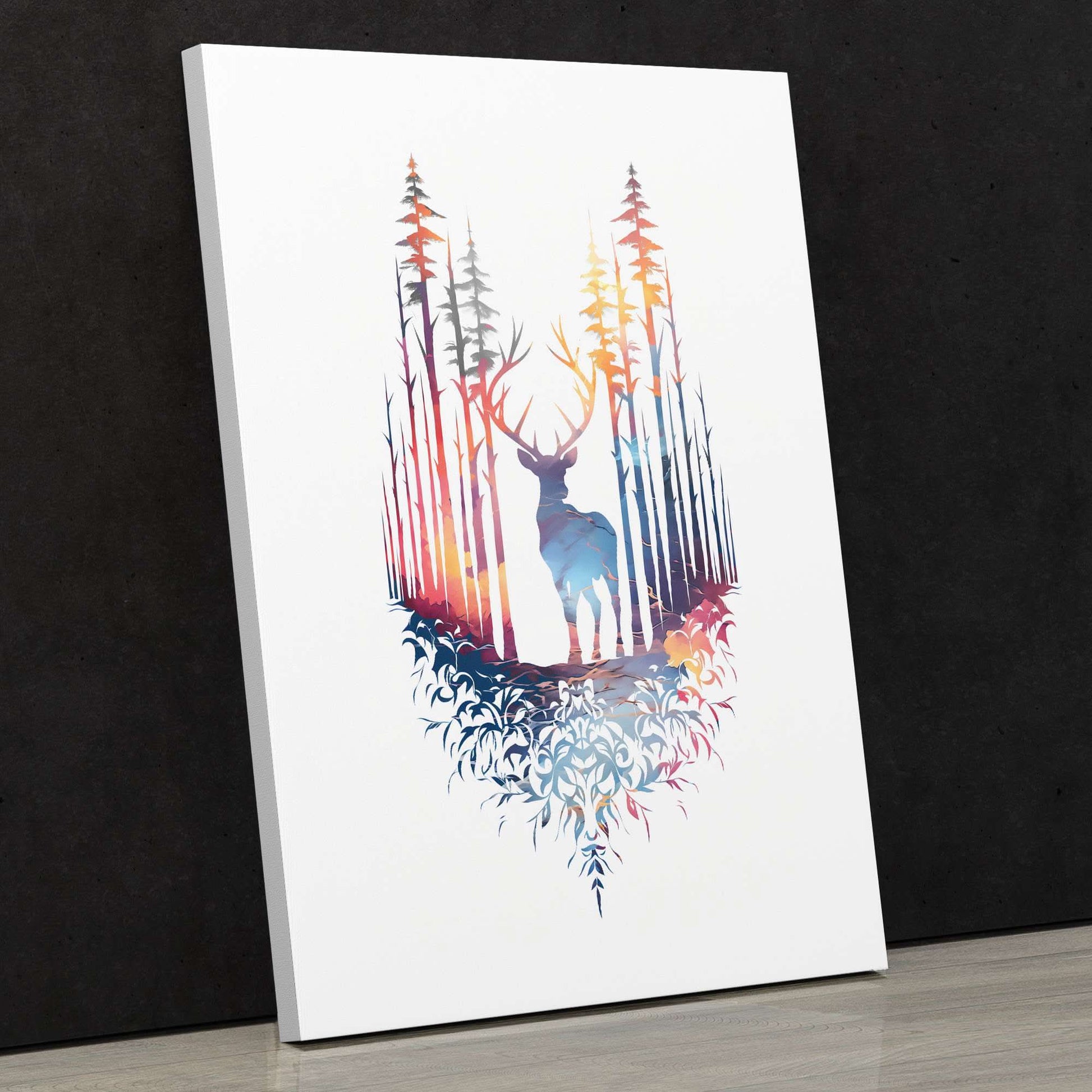 Colorful Deer - White Deer Canvas Print