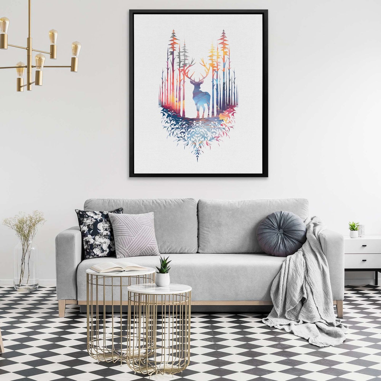 Colorful Deer - White Wall Art
