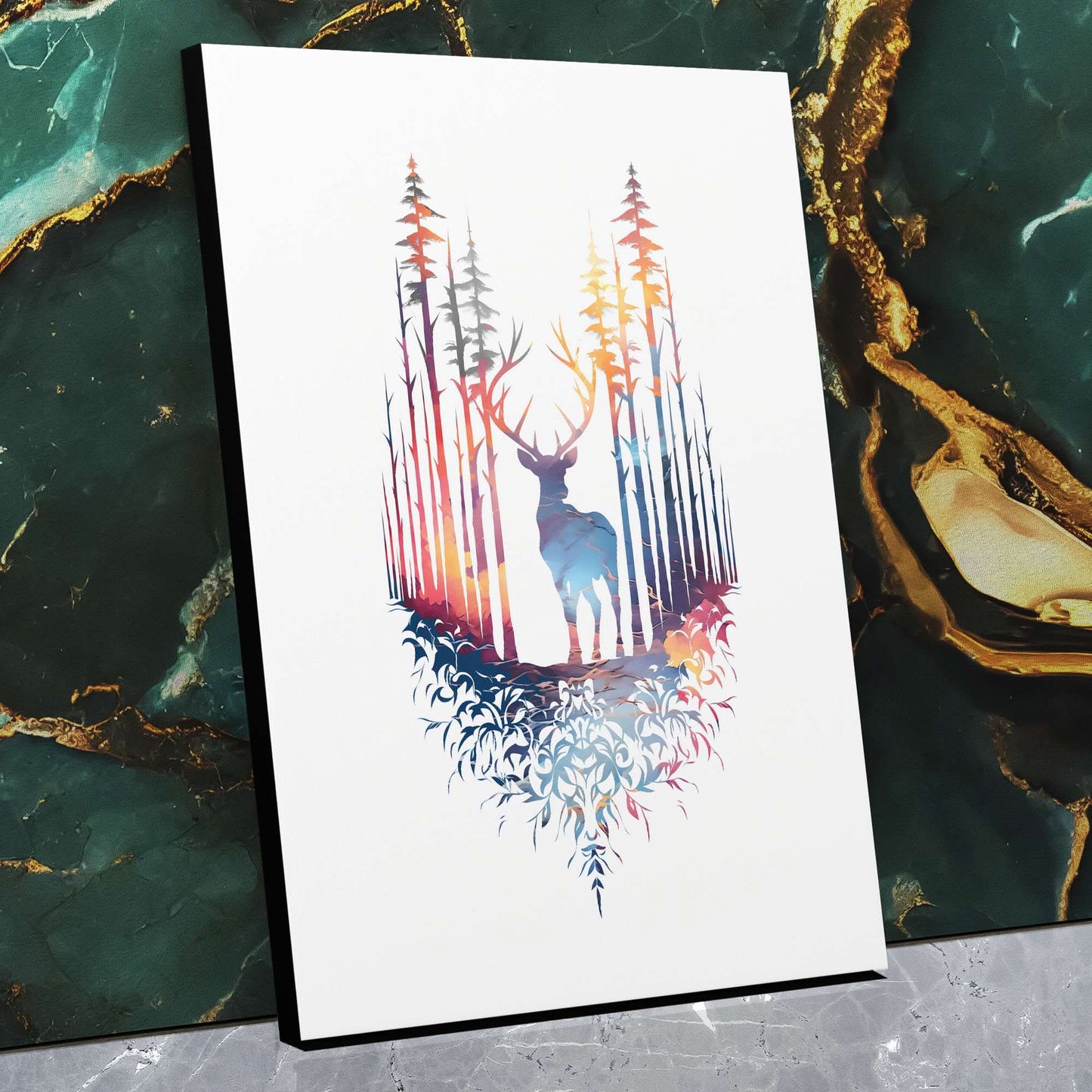 Colorful Deer - White Canvas Wall Art