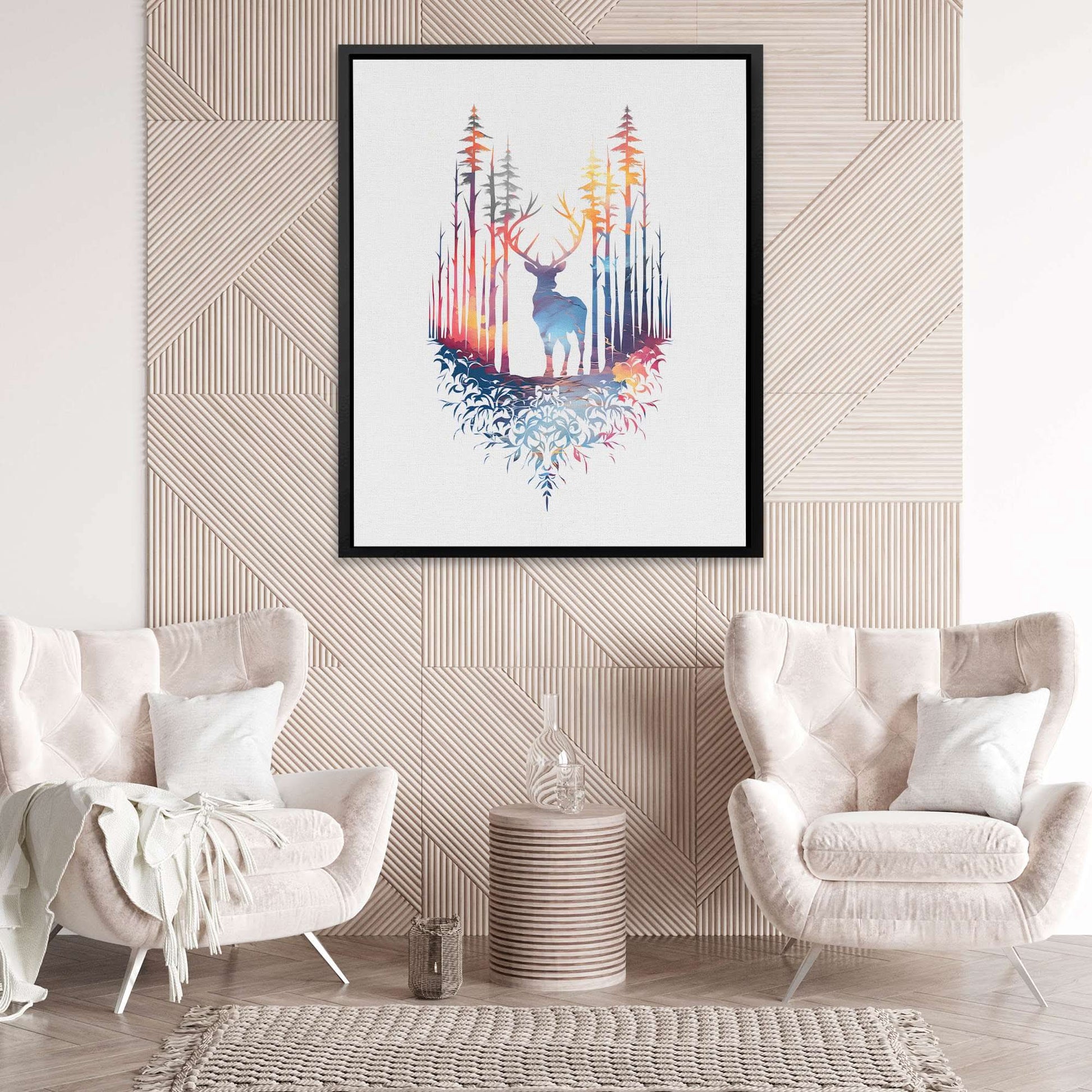 Colorful Deer - Wall Art in Black Frame