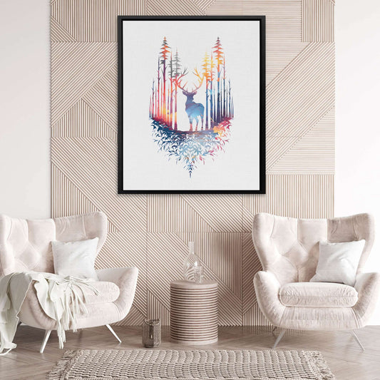 Colorful Deer - Wall Art in Black Frame