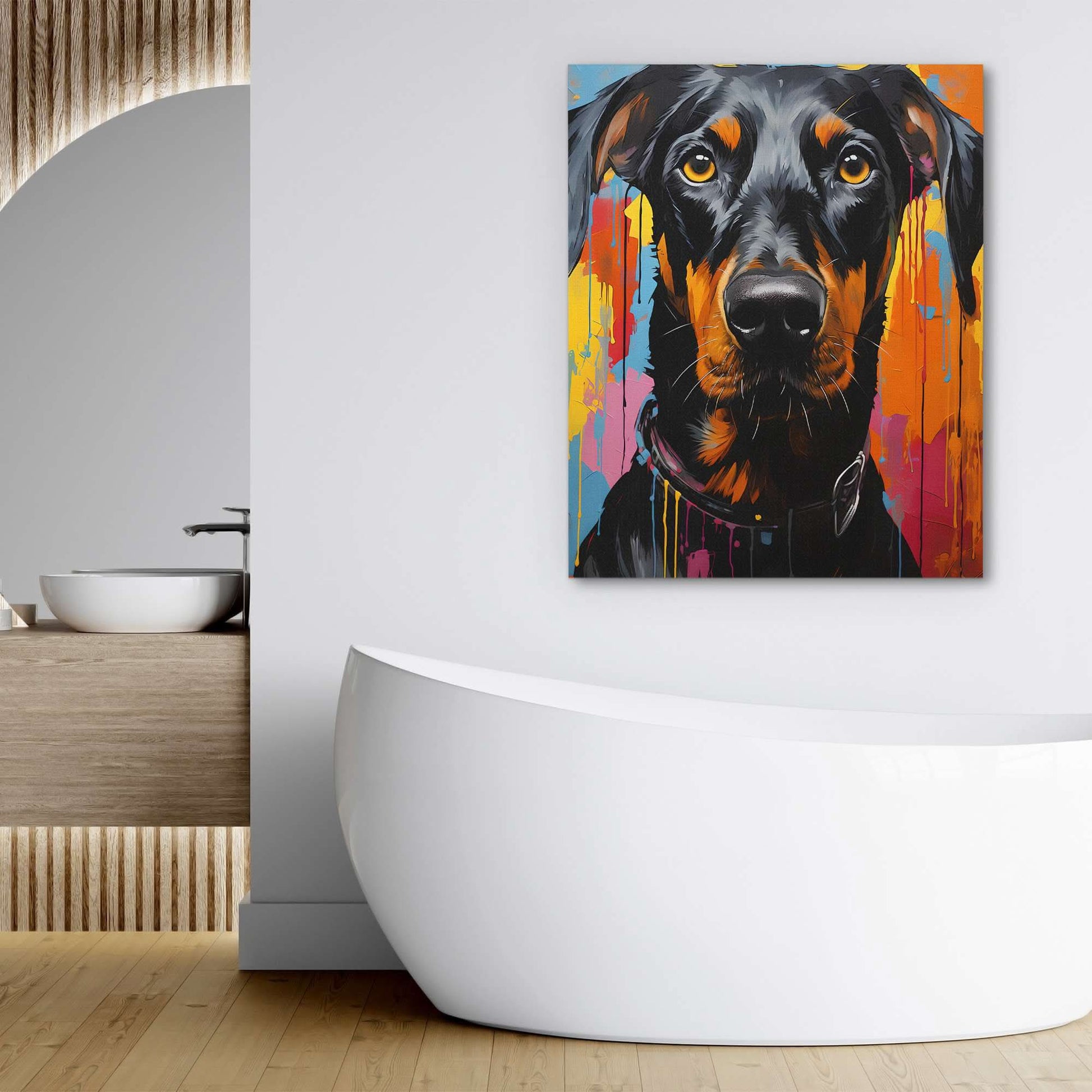 Colorful Doberman - Abstract Wall Art in Black Frame