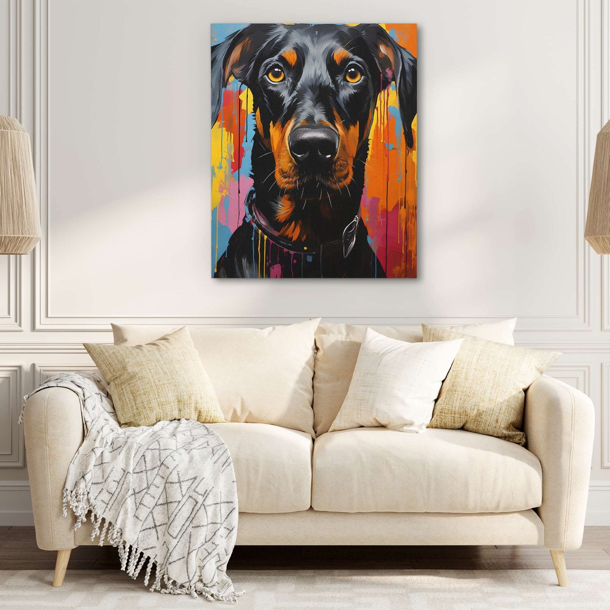 Colorful Doberman - Black Doberman Canvas Print