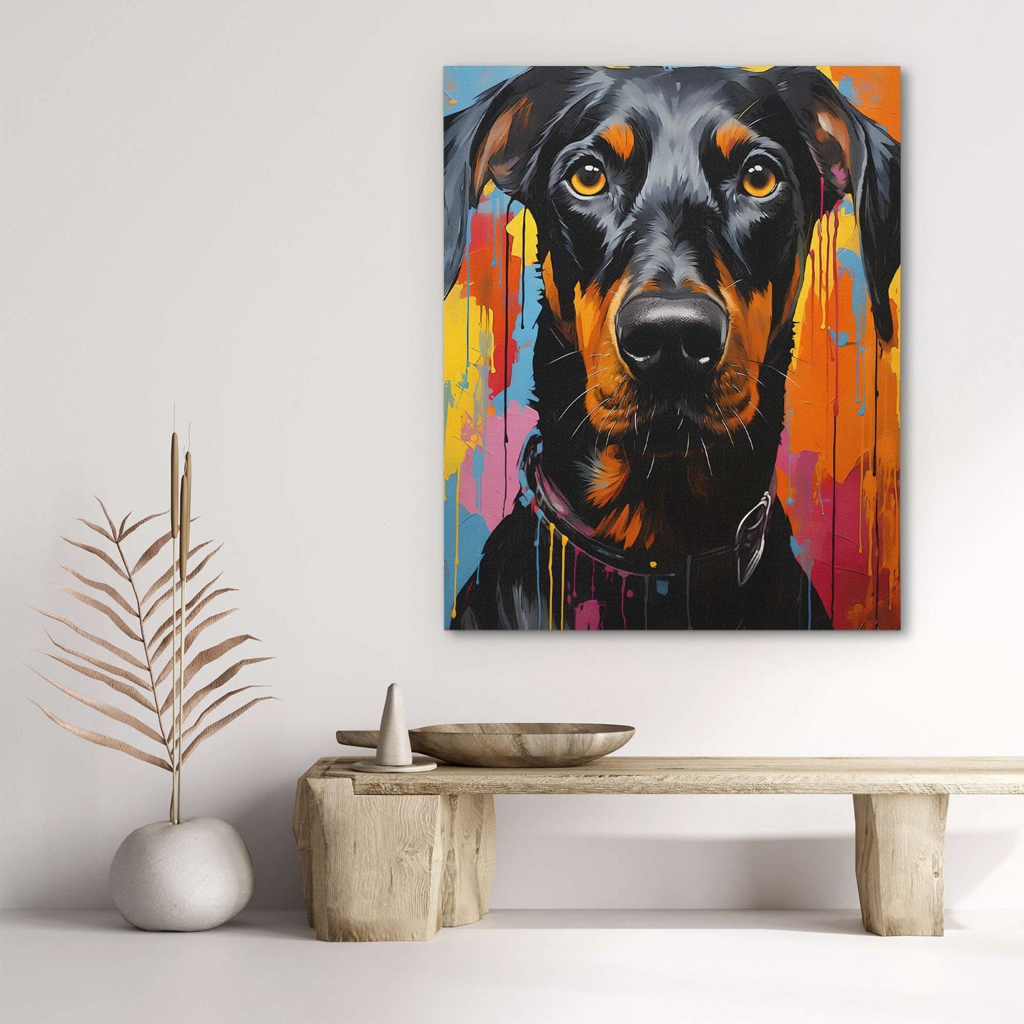 Colorful Doberman - Doberman Wall Art in Black Frame