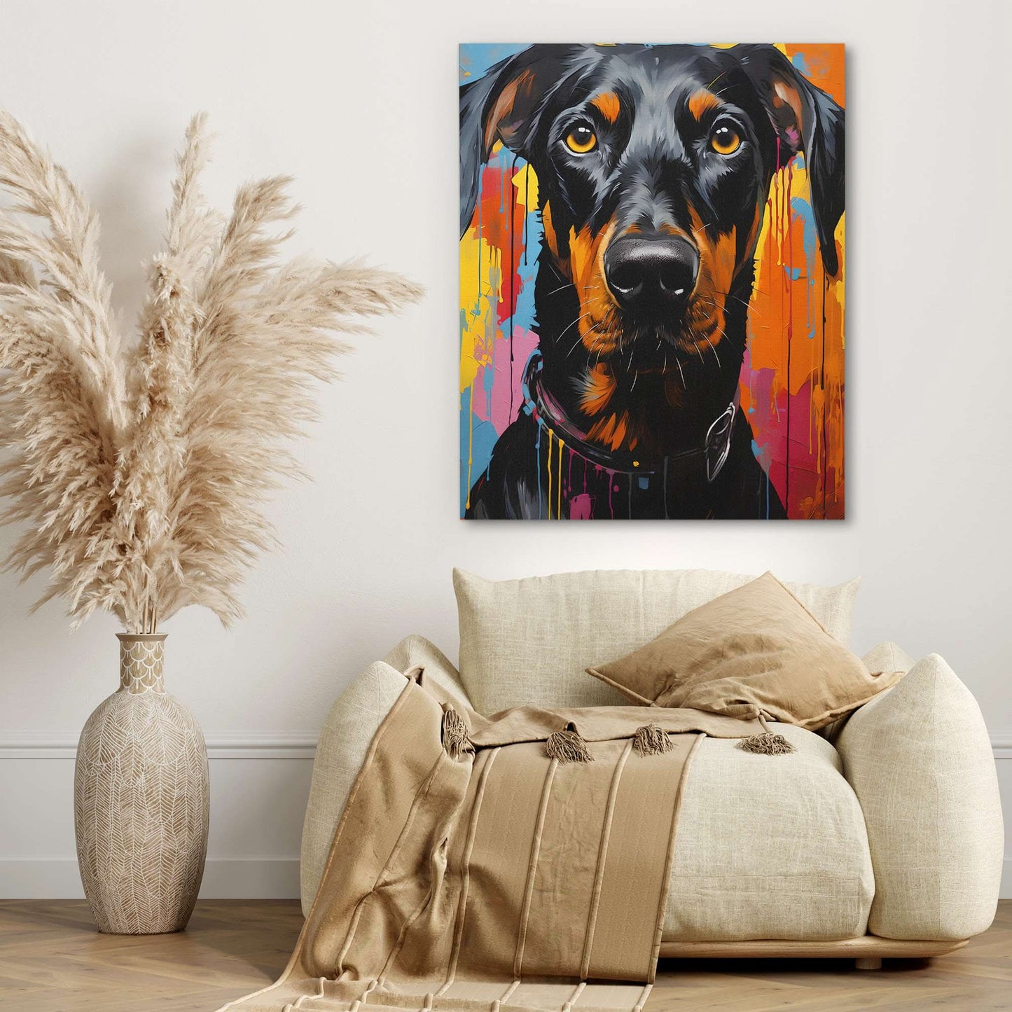 Colorful Doberman - Abstract Black Canvas Wall Art