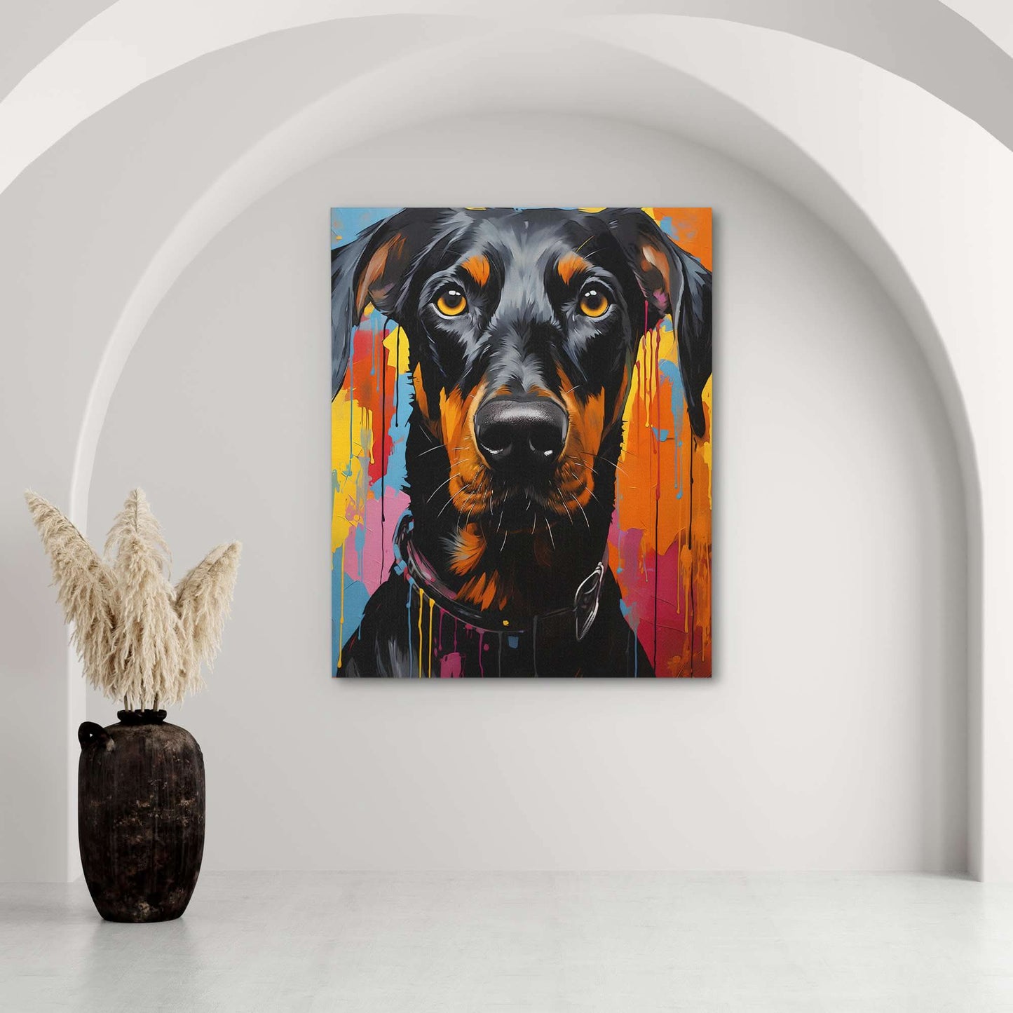Colorful Doberman - Black Wall Art