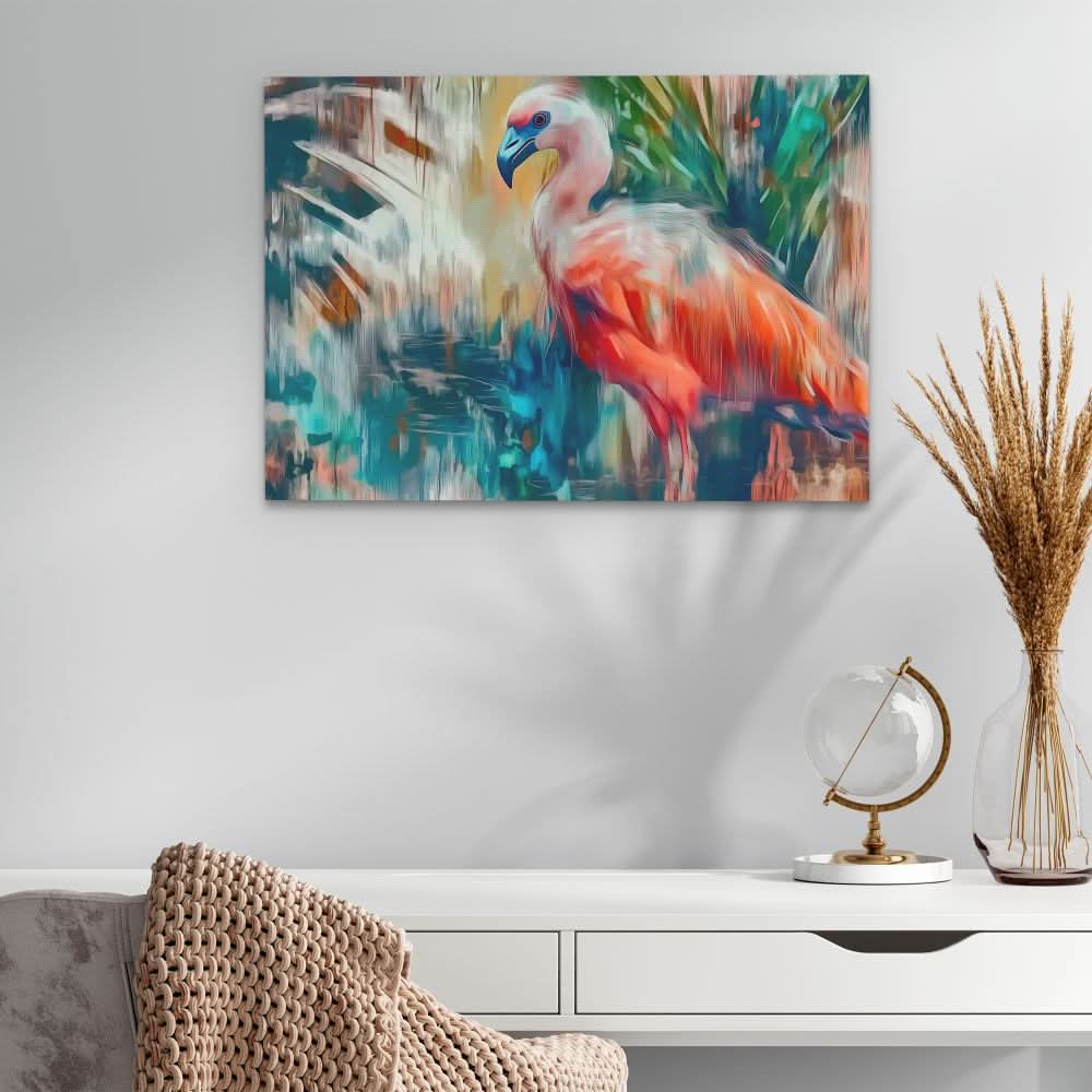 Colorful Flamingo Bird - Nature Wall Art in Black Frame