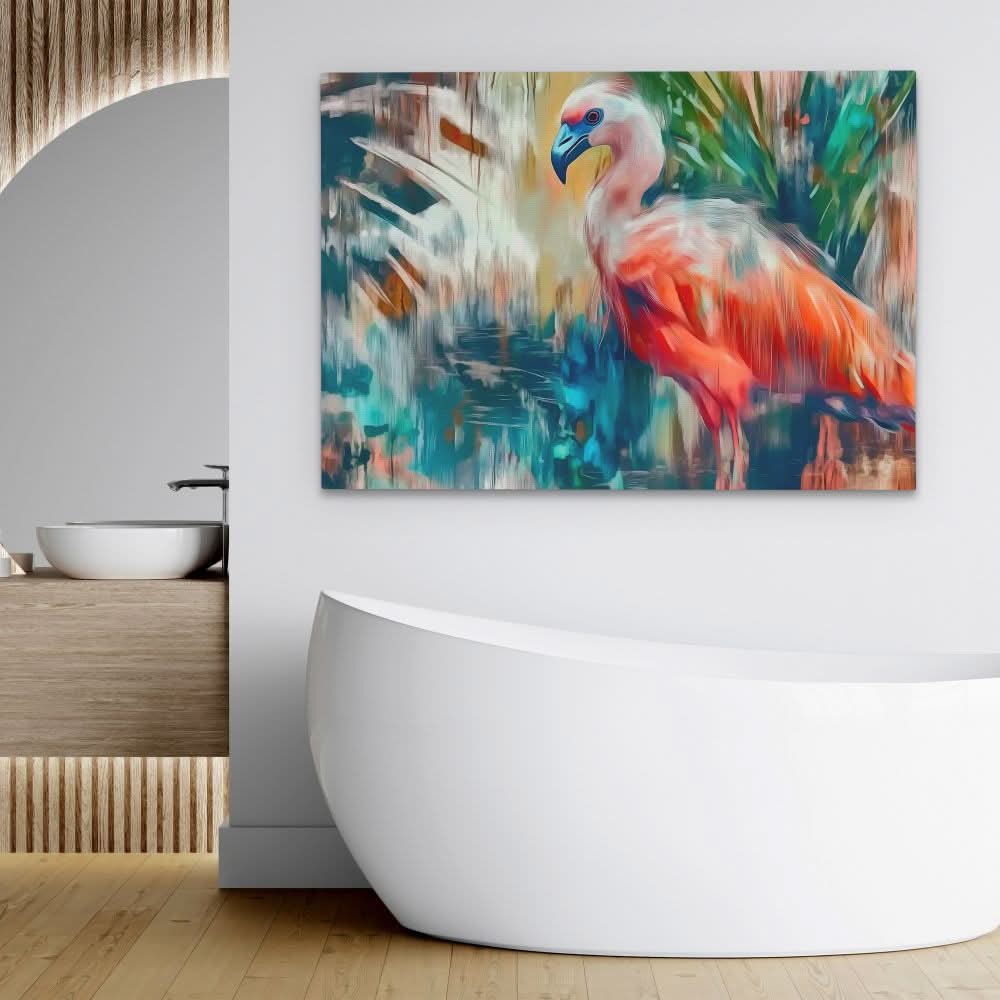 Colorful Flamingo Bird - Abstract Wall Art in Black Frame