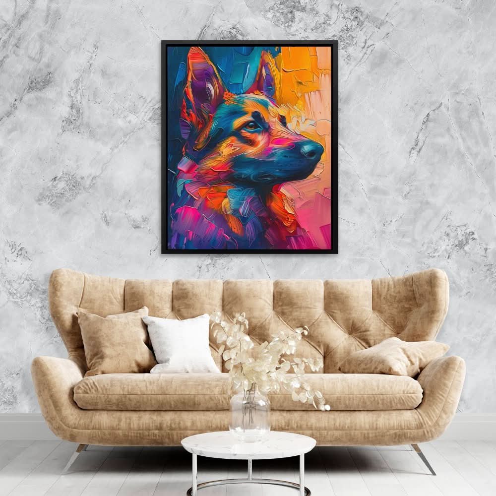 Colorful German Shepherd - Abstract Wall Art in Black Frame