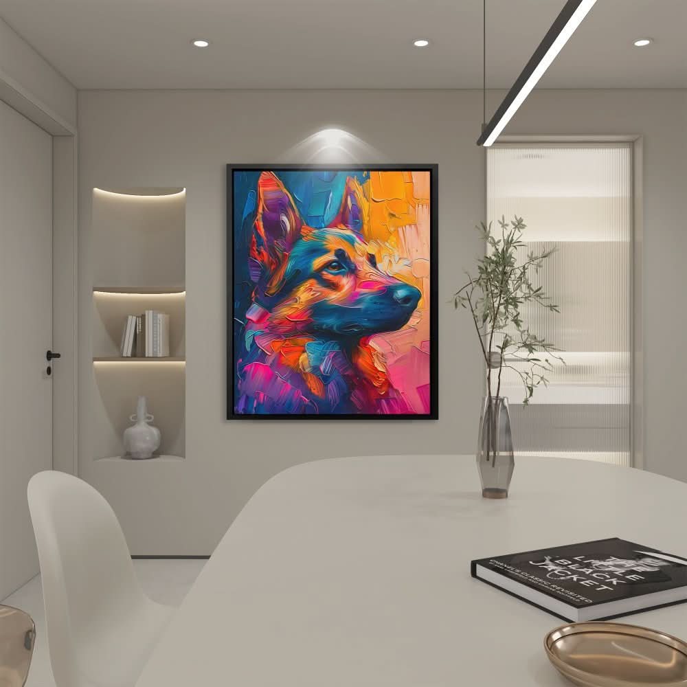 Colorful German Shepherd - Dog Wall Art in Black Frame