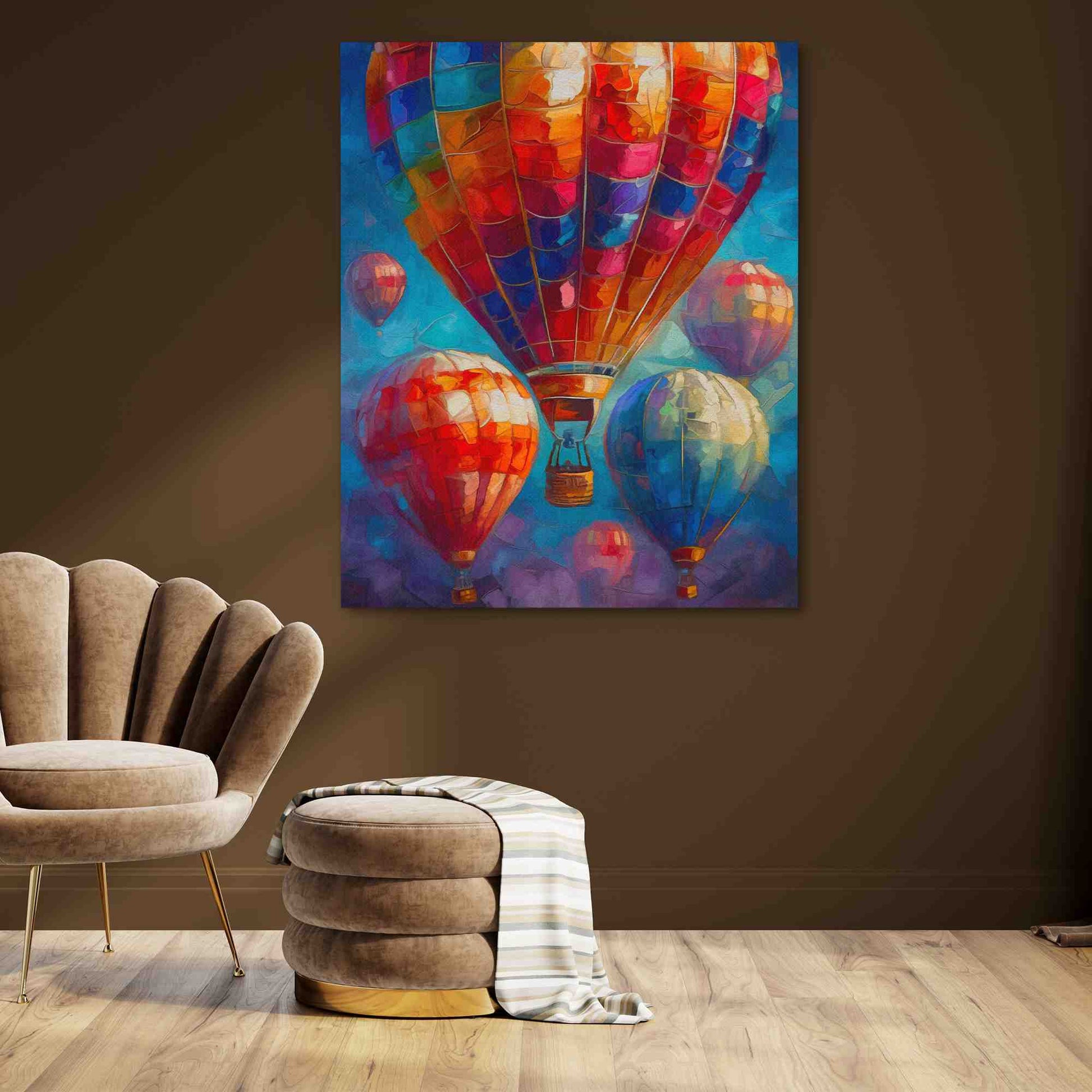 Colorful Heights - Hot Air Balloon Wall Art in Black Frame