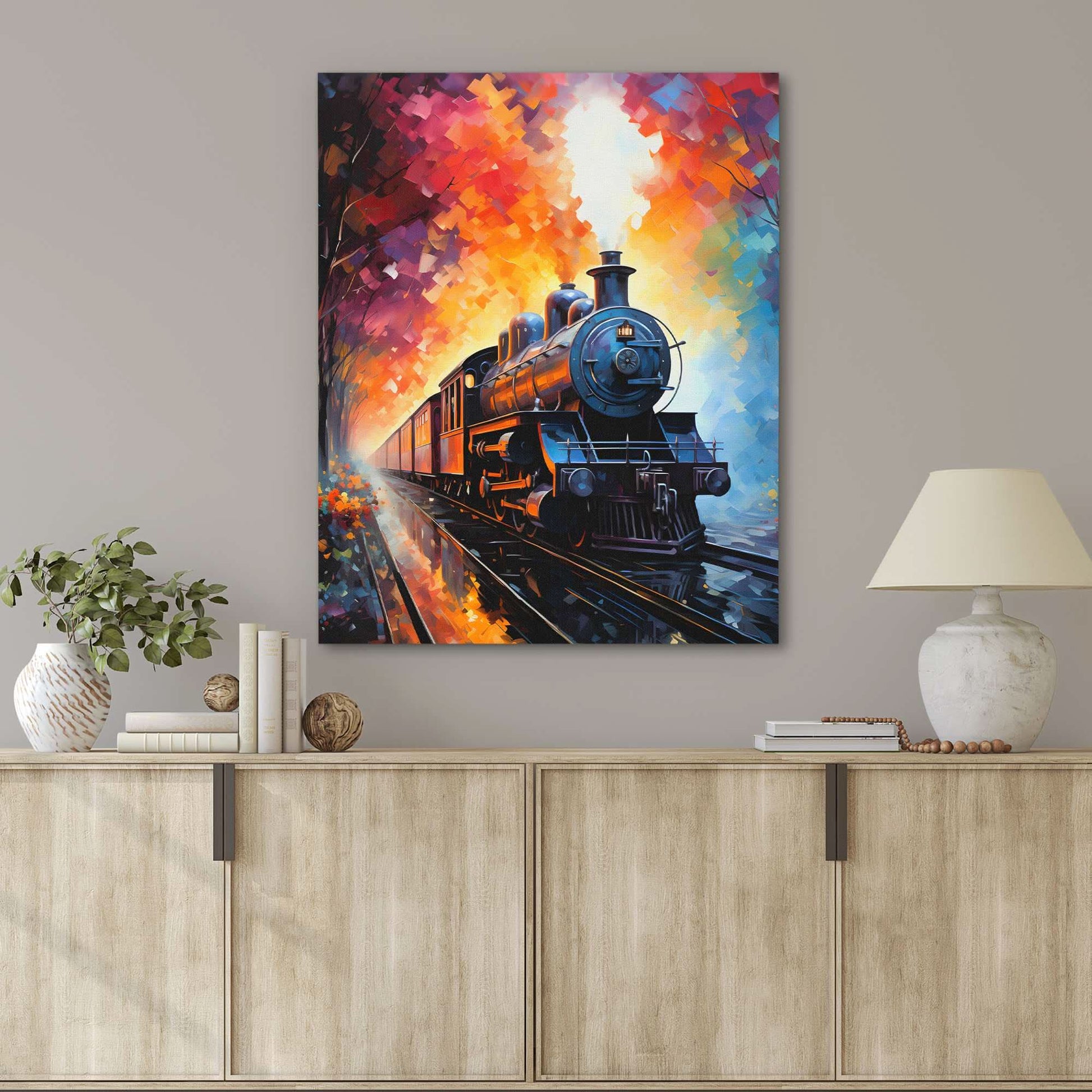 Colorful Locomotion - Trains Wall Art in Black Frame