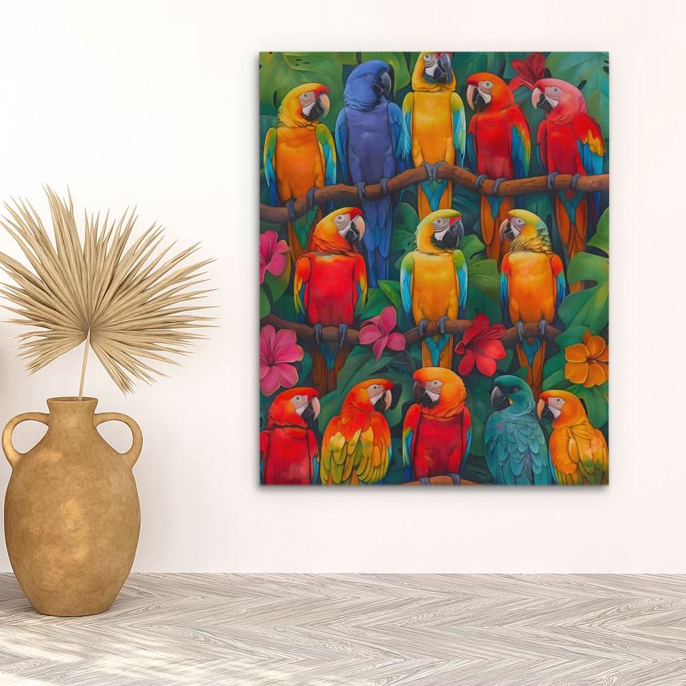 Colorful Parrots - Wall Art in Black Frame