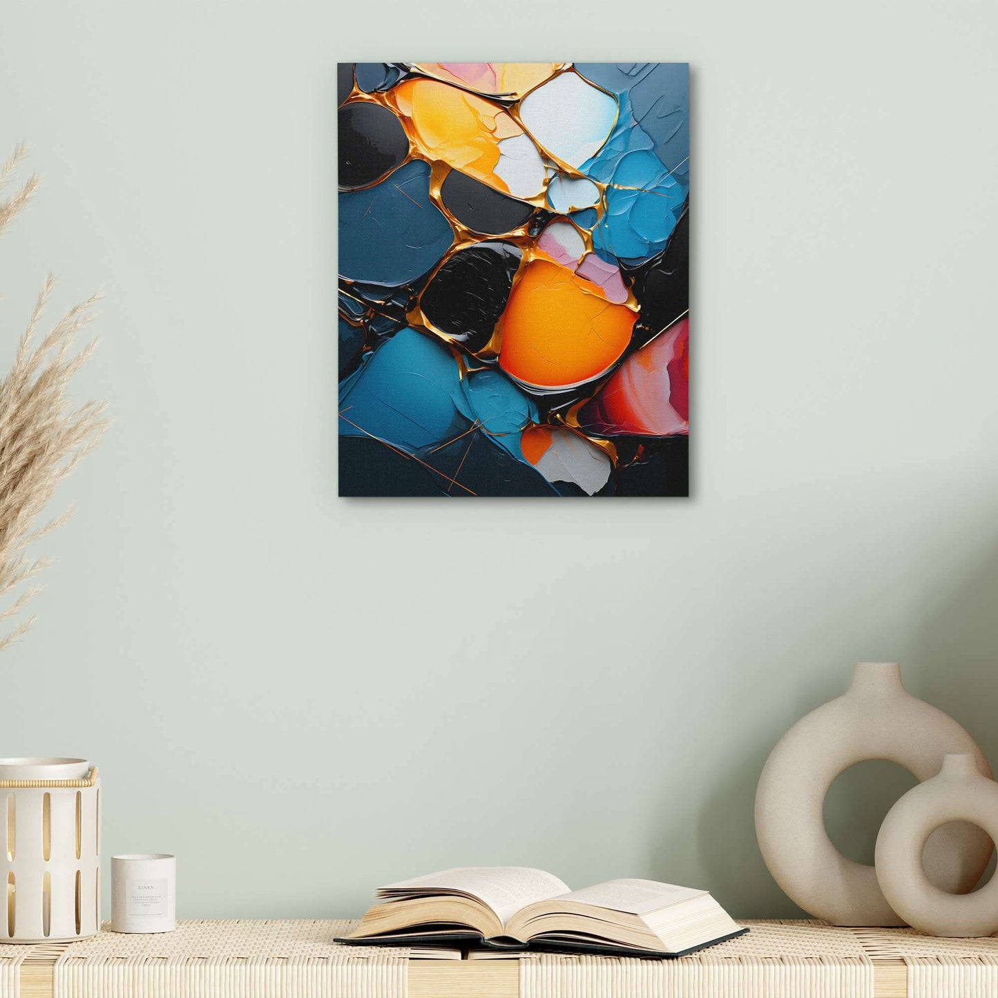 Colorful Patches - Abstract Wall Art in Black Frame