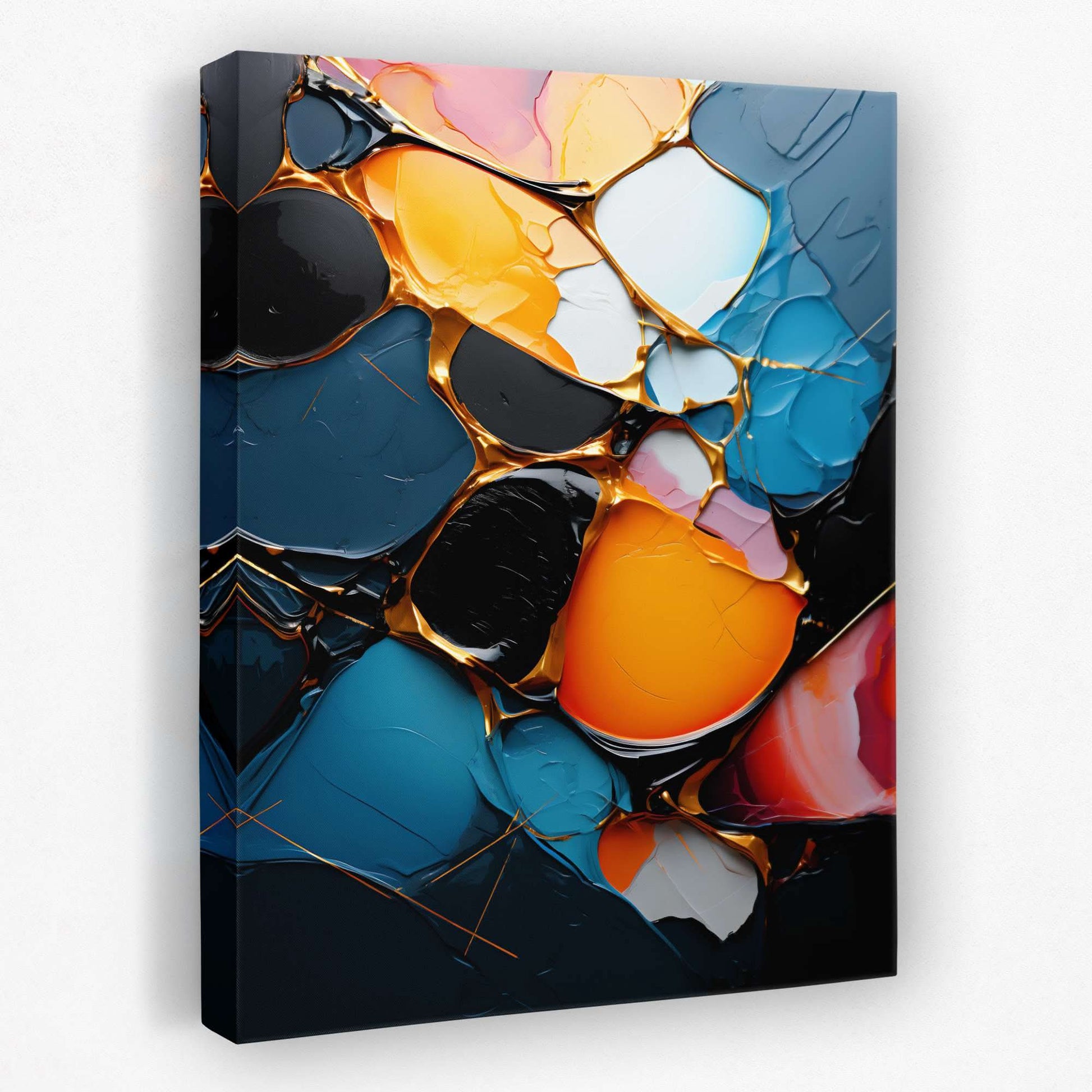 Colorful Patches - Navy Blue Canvas Wall Art