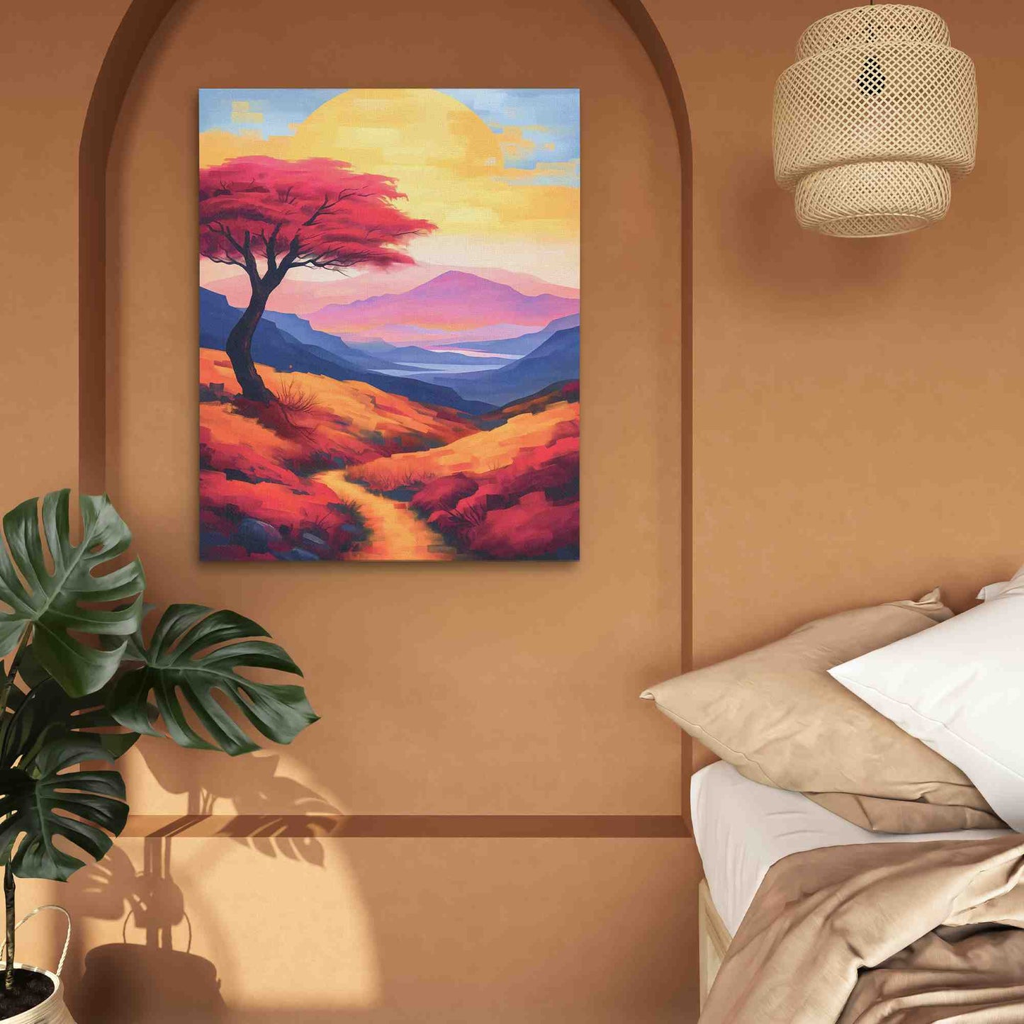 Colorful Prairie - Watercolor Orange Canvas Wall Art