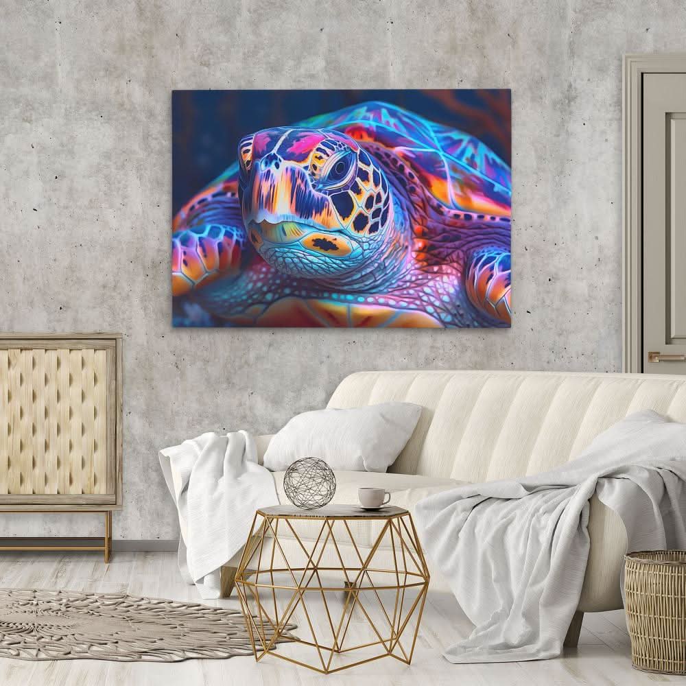 Colorful Turtle - Blue Beach House Canvas Print