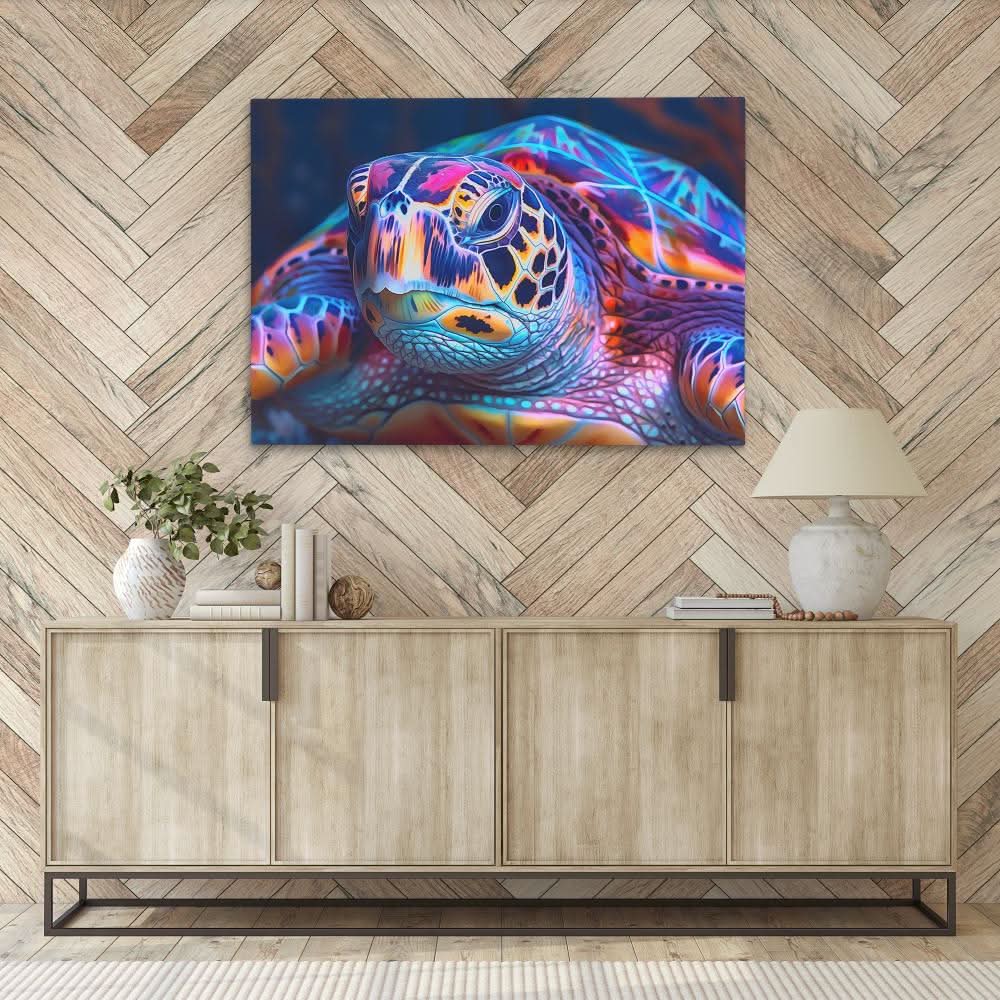 Colorful Turtle - Beach House Wall Art in Black Frame