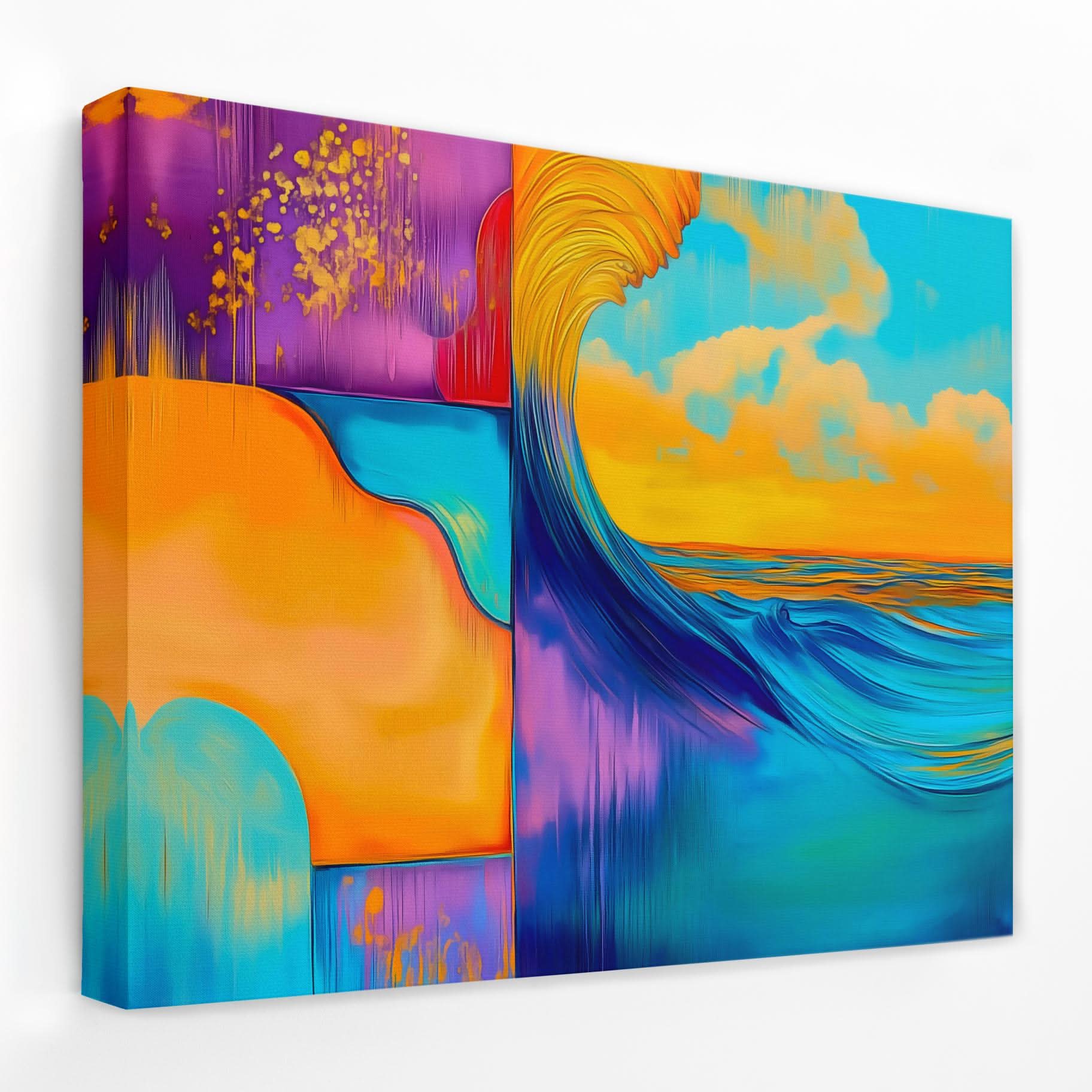 Complex Waveform - Blue Gold and White Canvas Wall Art