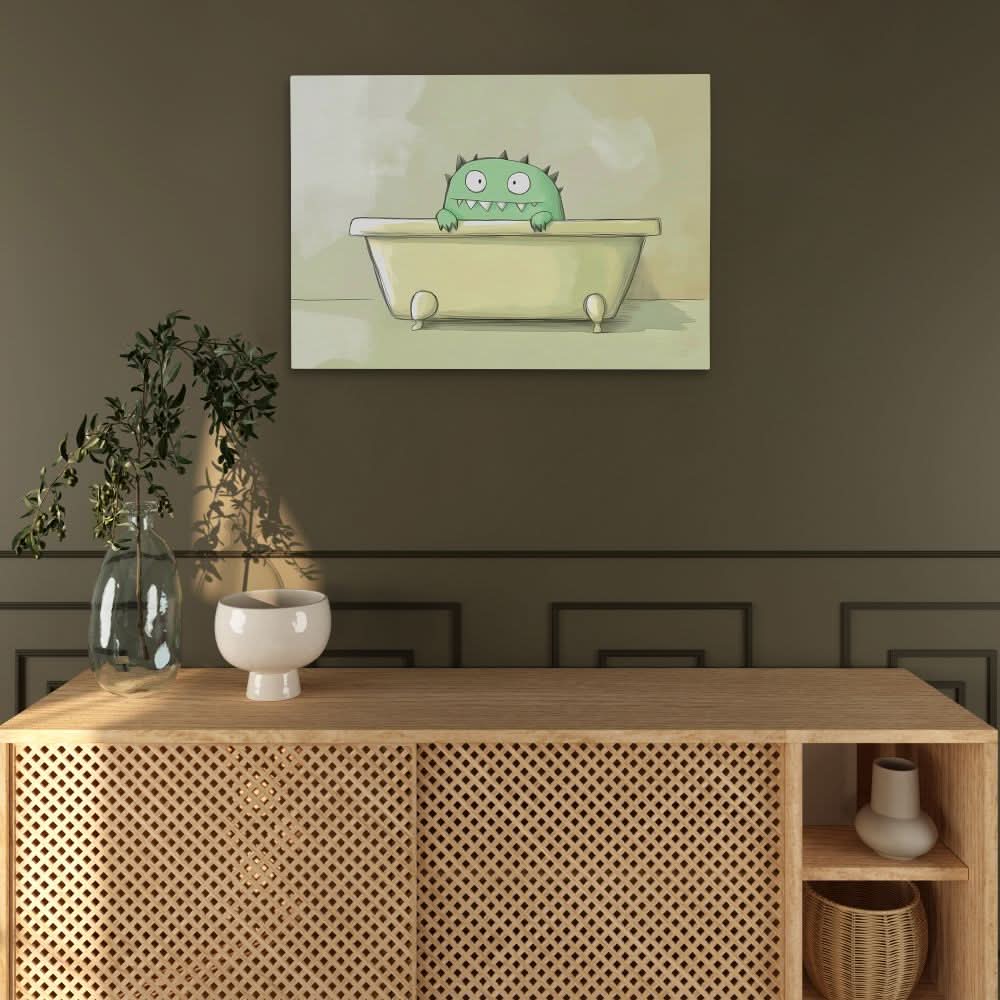 Confused Monster - Green Canvas Wall Art