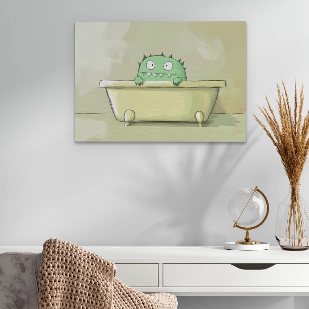 Confused Monster - Green Cartoon Canvas Print