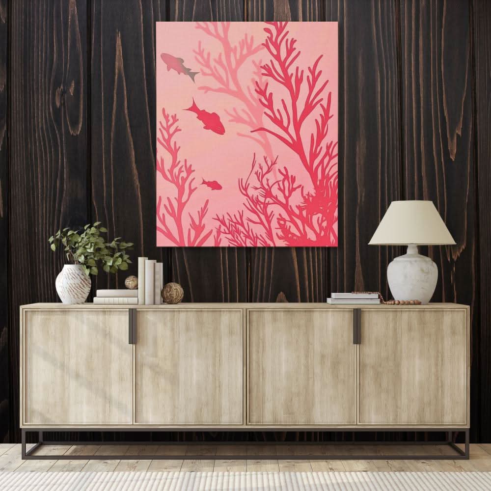 Coral Reef Life - Pink Canvas Wall Art