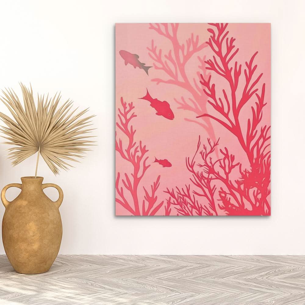 Coral Reef Life - Beach House Wall Art in Black Frame