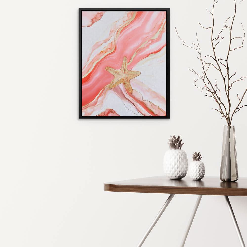 Coral Waves and Starfish - Contemporary Pink Canvas Wall Art