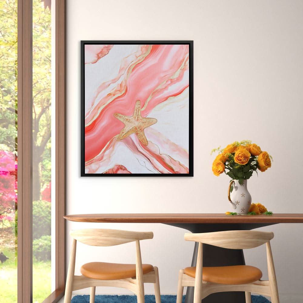 Coral Waves and Starfish - Pink Playful Canvas Print