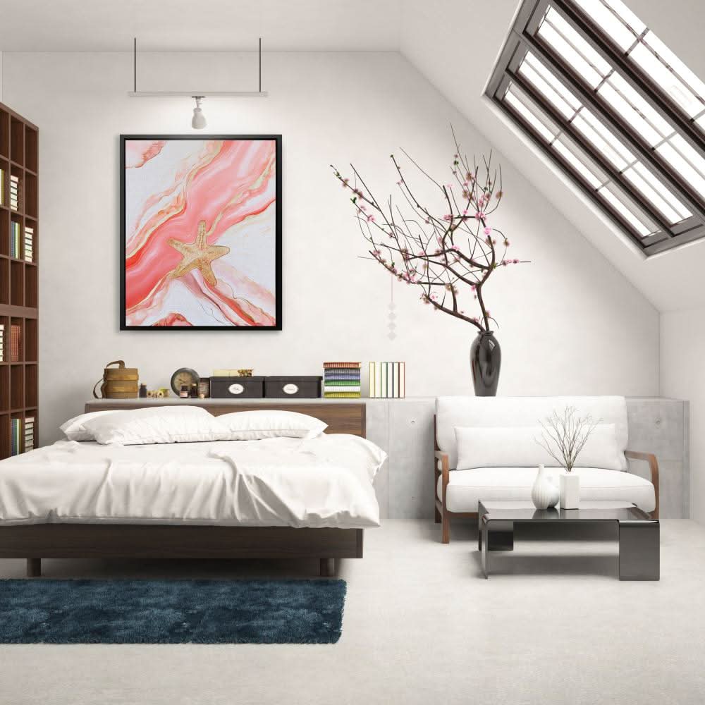 Coral Waves and Starfish - Pink Wall Art for Kids Room