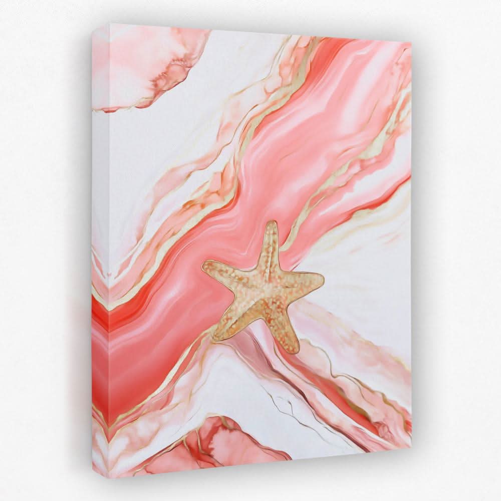 Coral Waves and Starfish - Beach House Canvas Wall Art