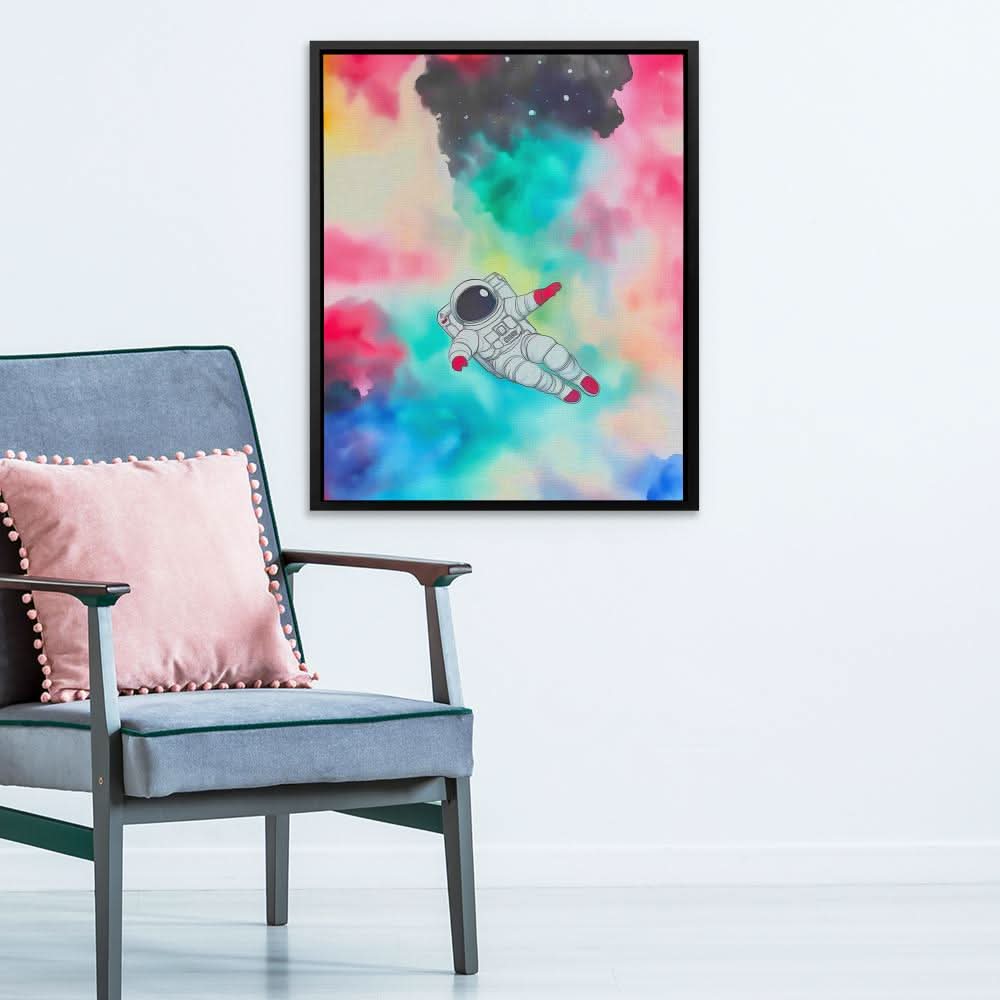Cosmic Astronaut Drift - Space Wall Art in Black Frame
