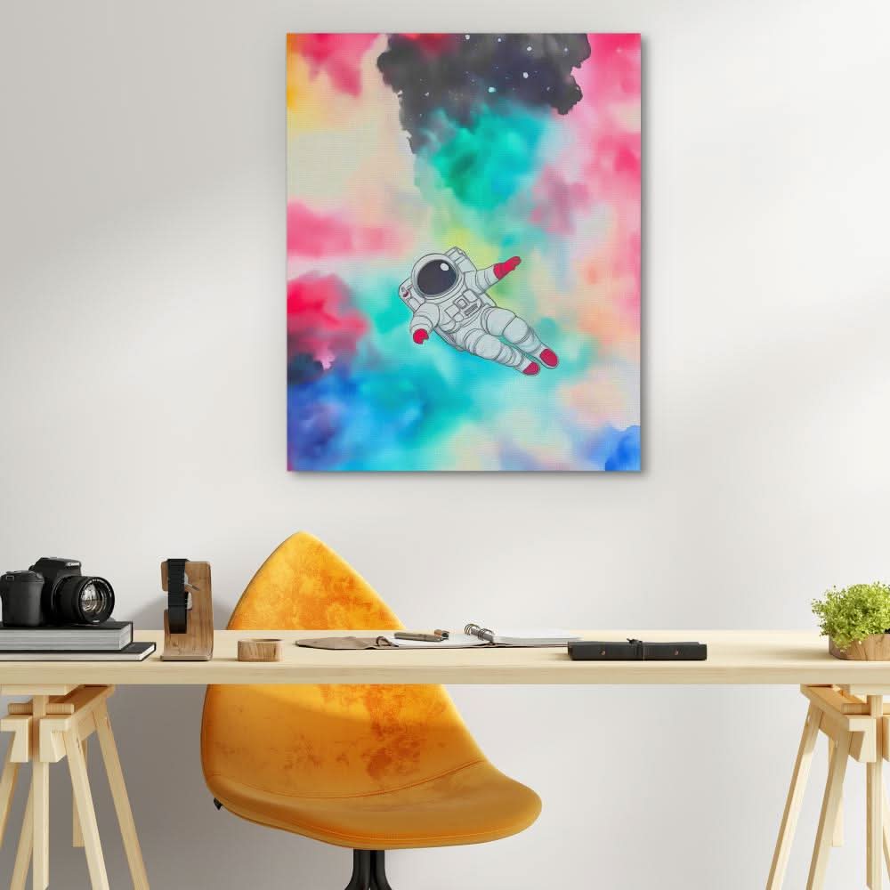 Cosmic Astronaut Drift - Modern Colorful Canvas Wall Art
