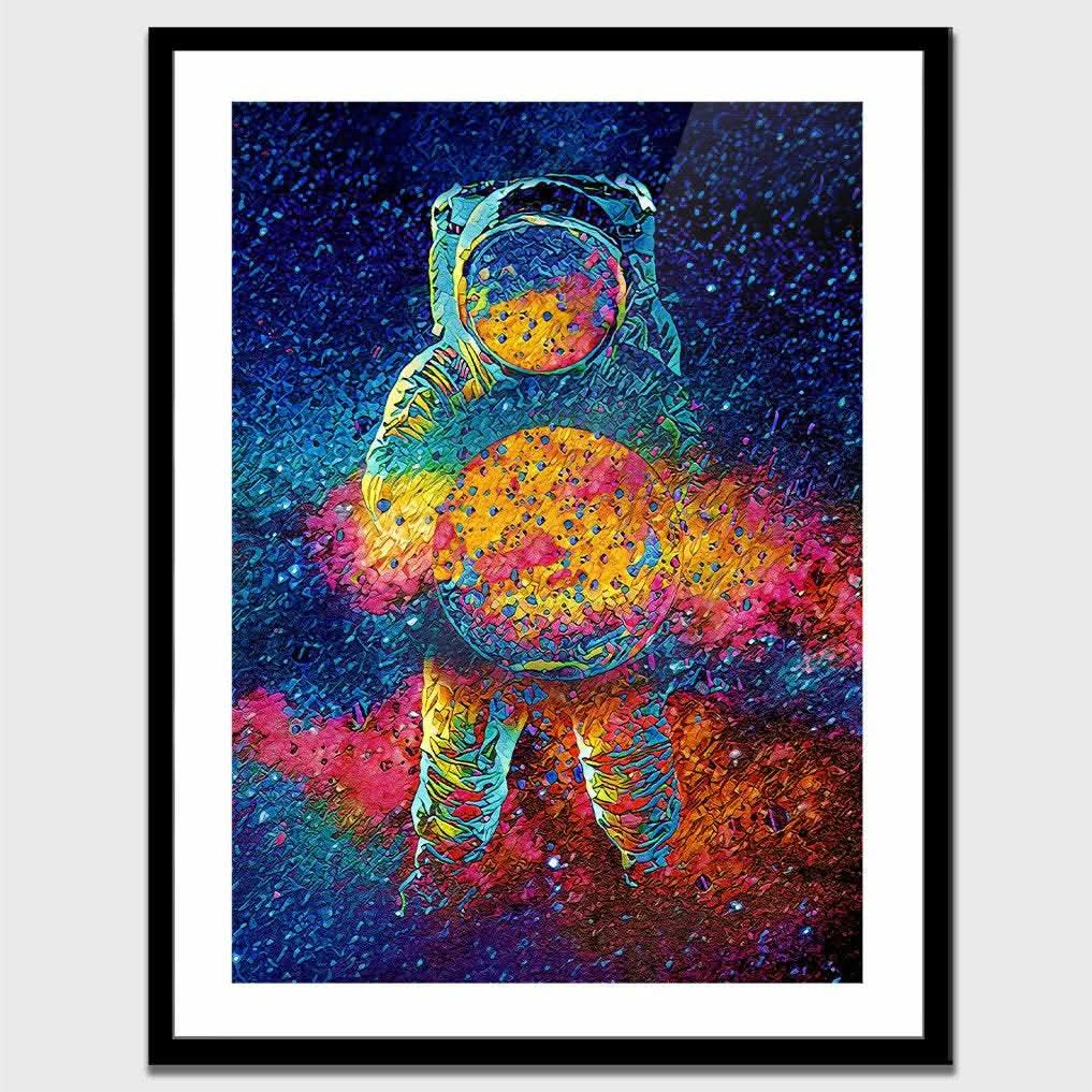 Cosmic Astronaut Semi-gloss Print - Wall Art in Black Frame