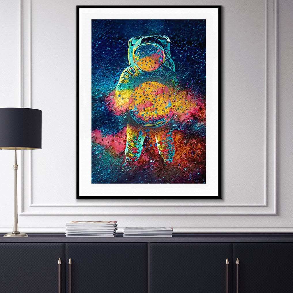 Cosmic Astronaut Semi-gloss Print - Space Wall Art in Black Frame