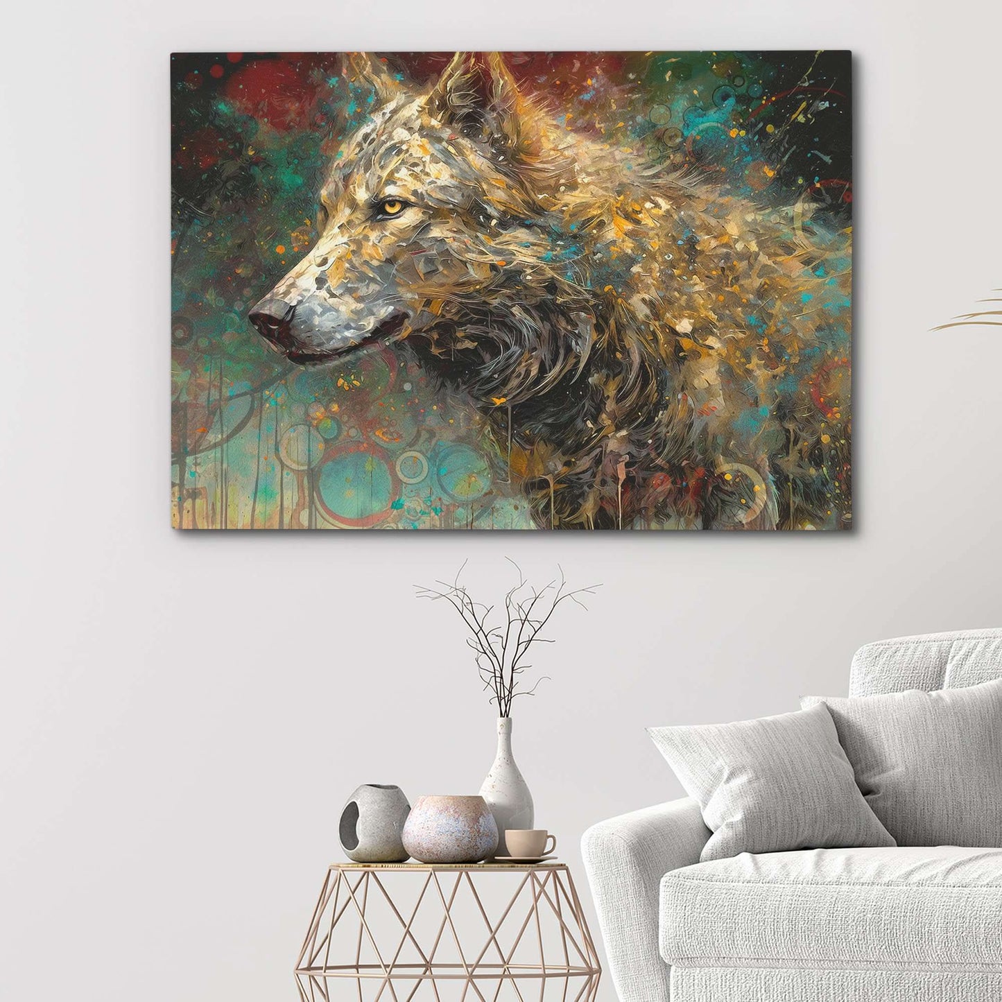 Cosmic Canine - Abstract Gold Canvas Wall Art