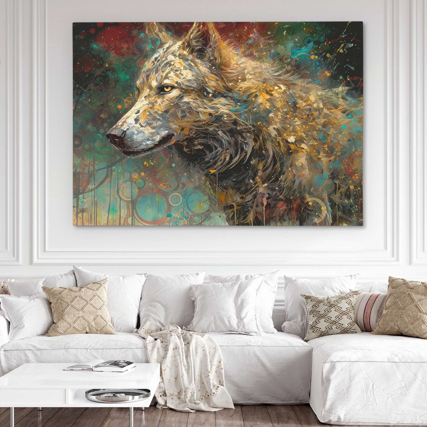 Cosmic Canine - Wolf Wall Art in Black Frame