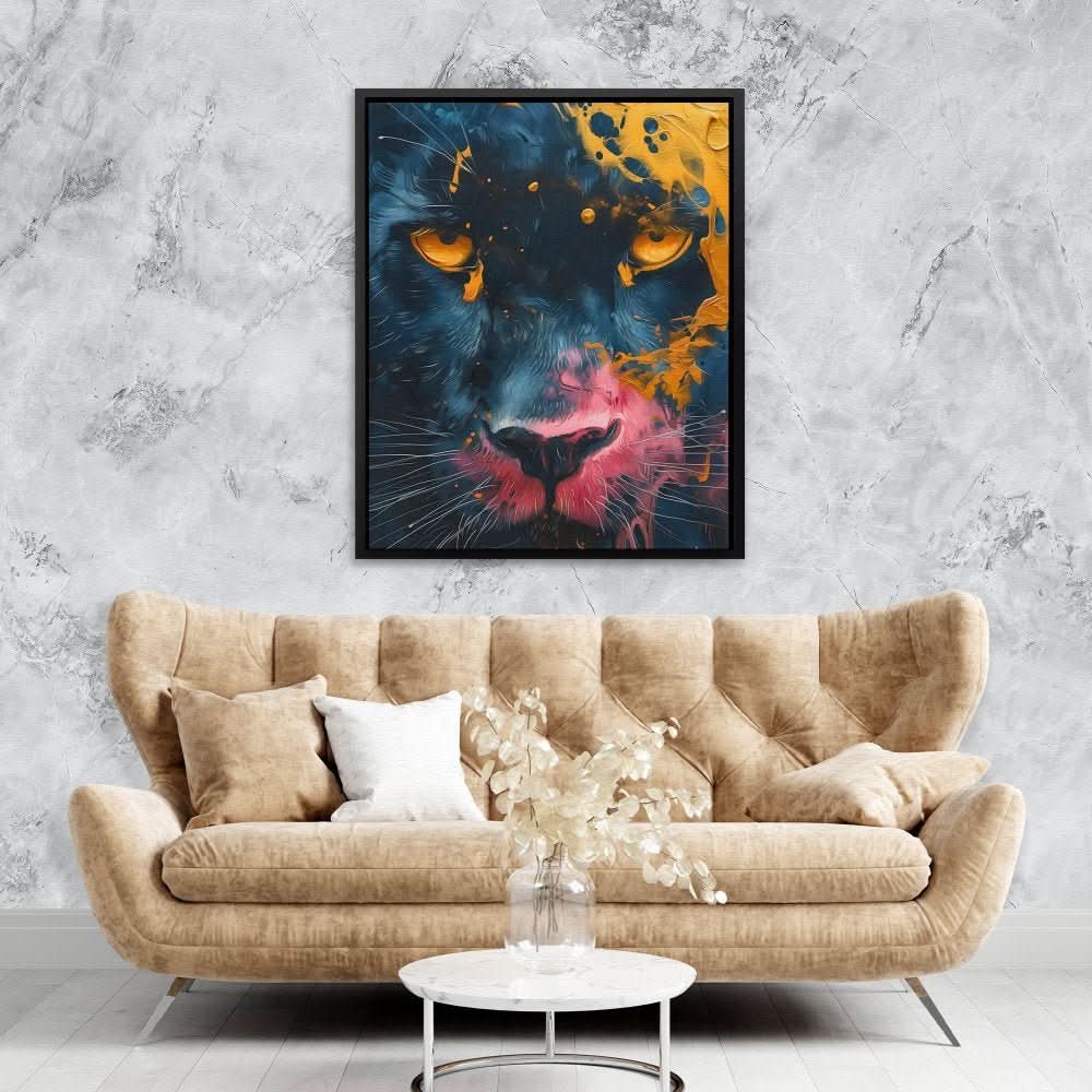 Cosmic Guardian - Big Cat Wall Art in Black Frame