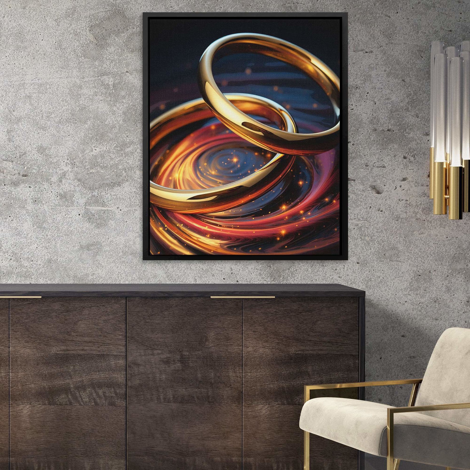 Cosmic Rings - Couples Wall Art in Black Frame