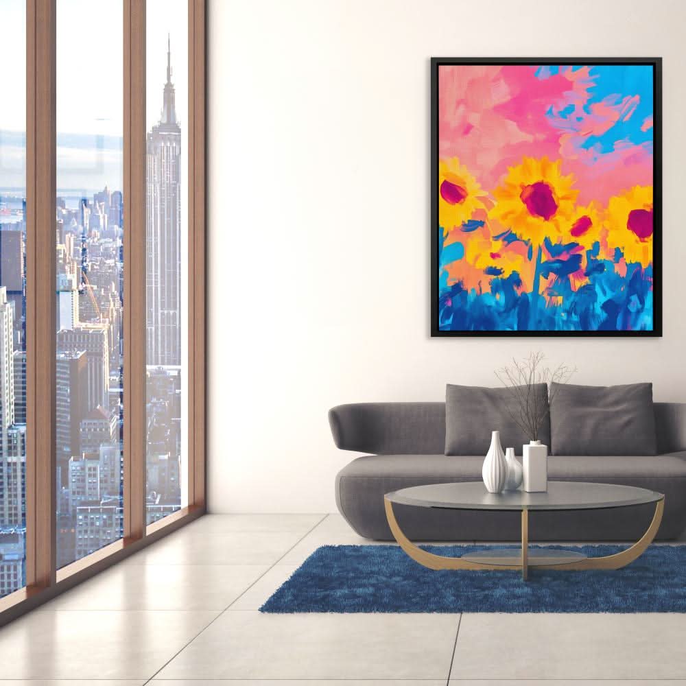 Cotton Candy Fields - Floral Wall Art in Black Frame