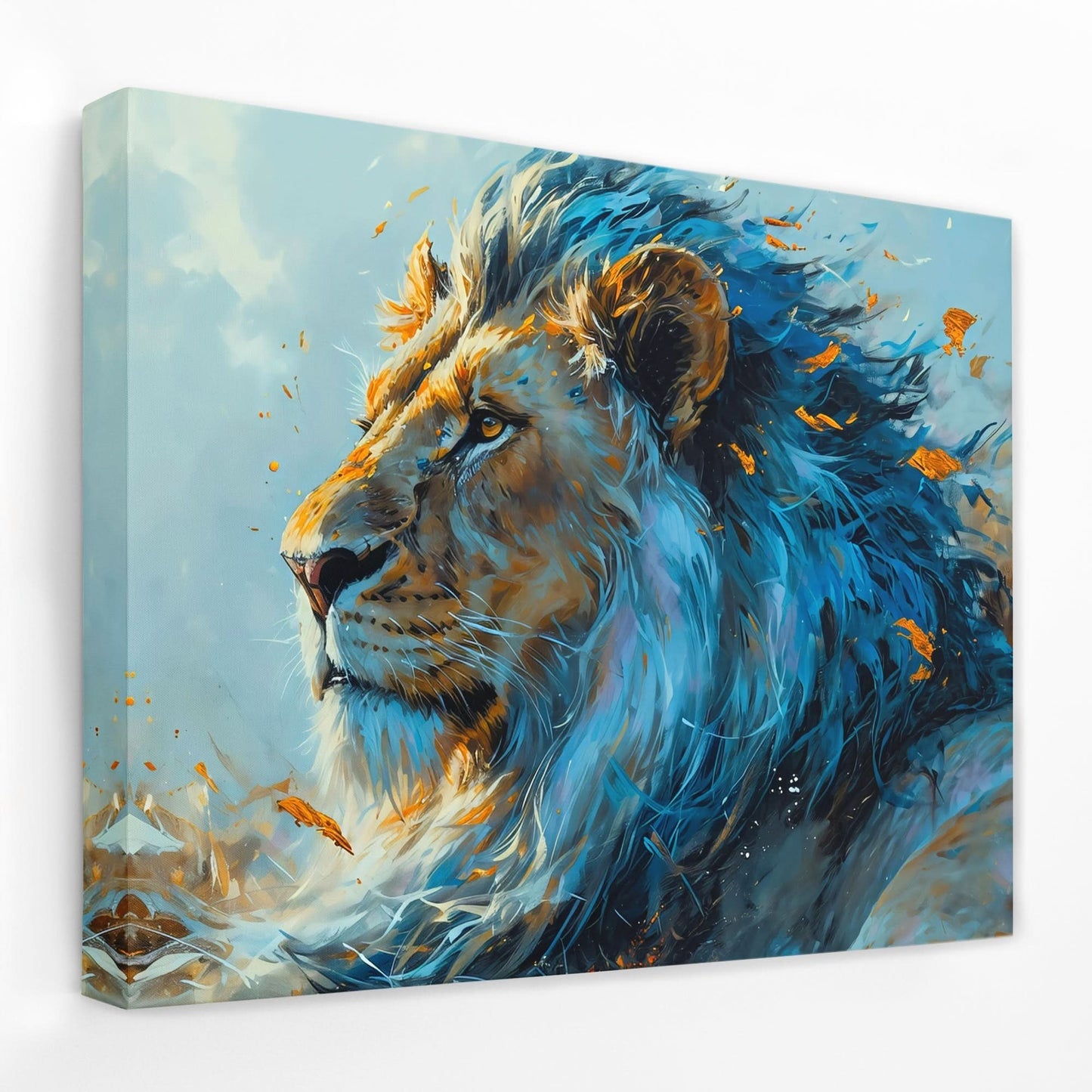 Courageous Blue Lion - Wall Art in Black Frame
