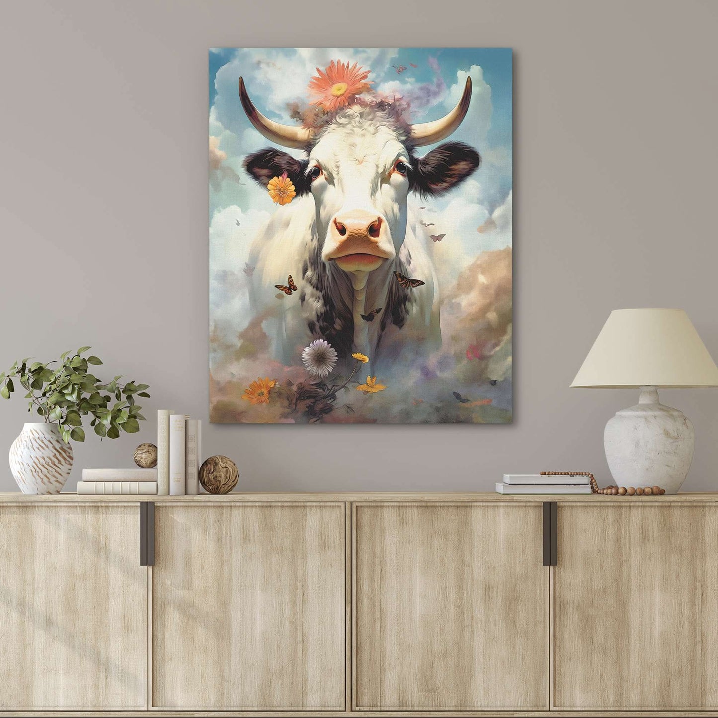 Cow Bells - Blue Canvas Wall Art