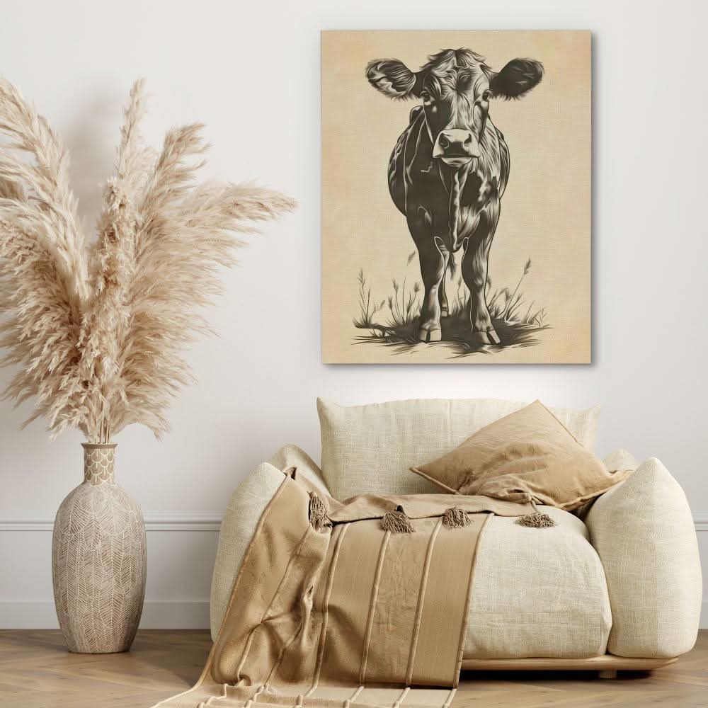 Cow Pasture - Beige Canvas Wall Art