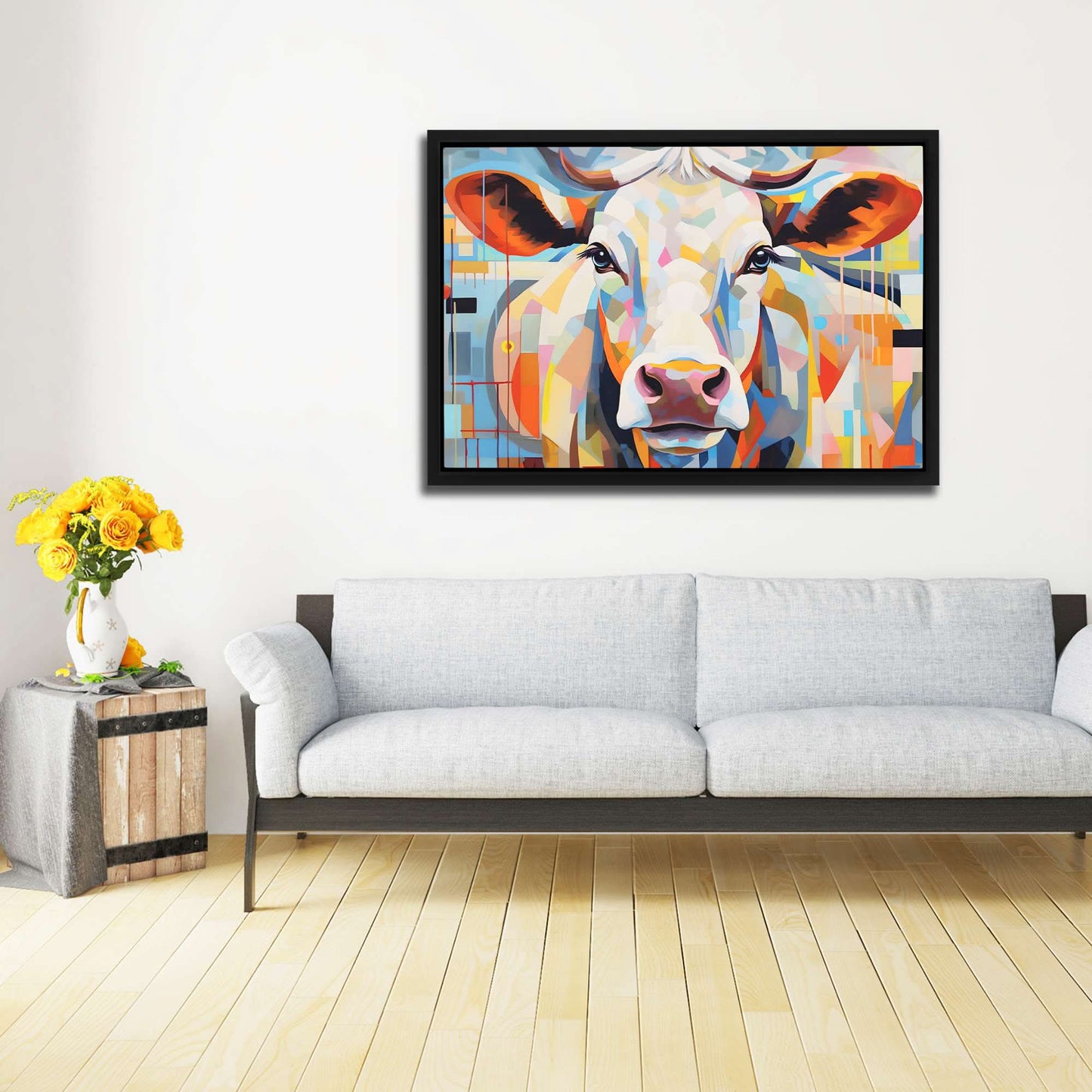 Cow's Loving Gaze - Wall Art in Black Frame