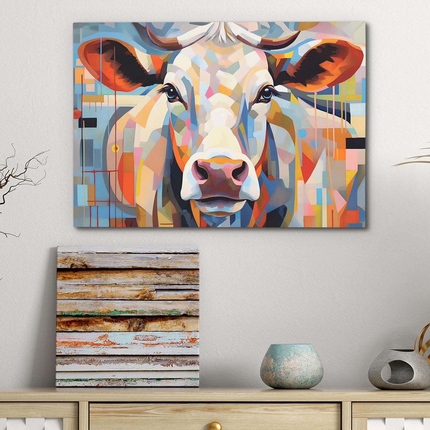 Cow's Loving Gaze - Country Wall Art in Black Frame